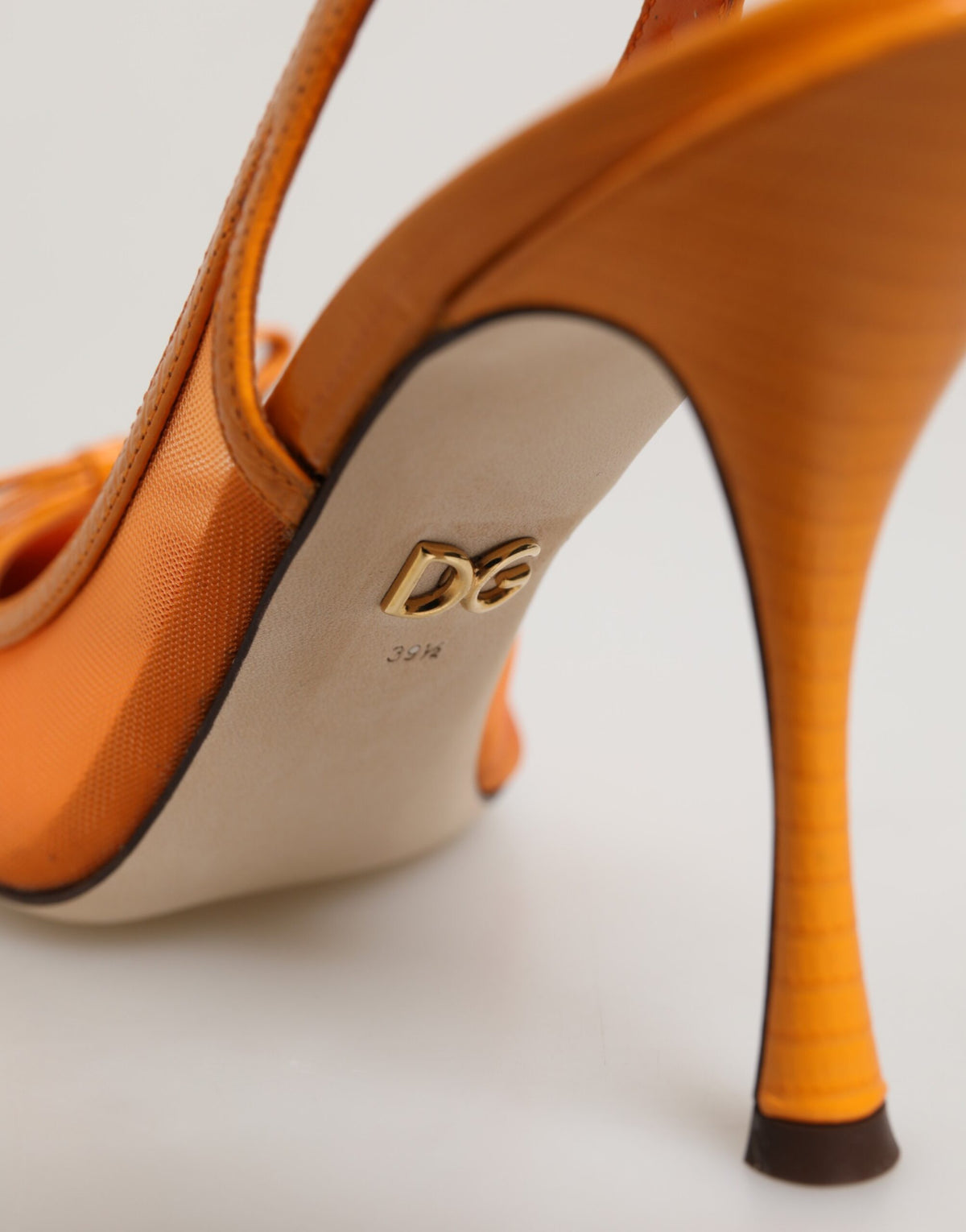 Dolce & Gabbana Orange Leather Mesh Heels Slingback Couture