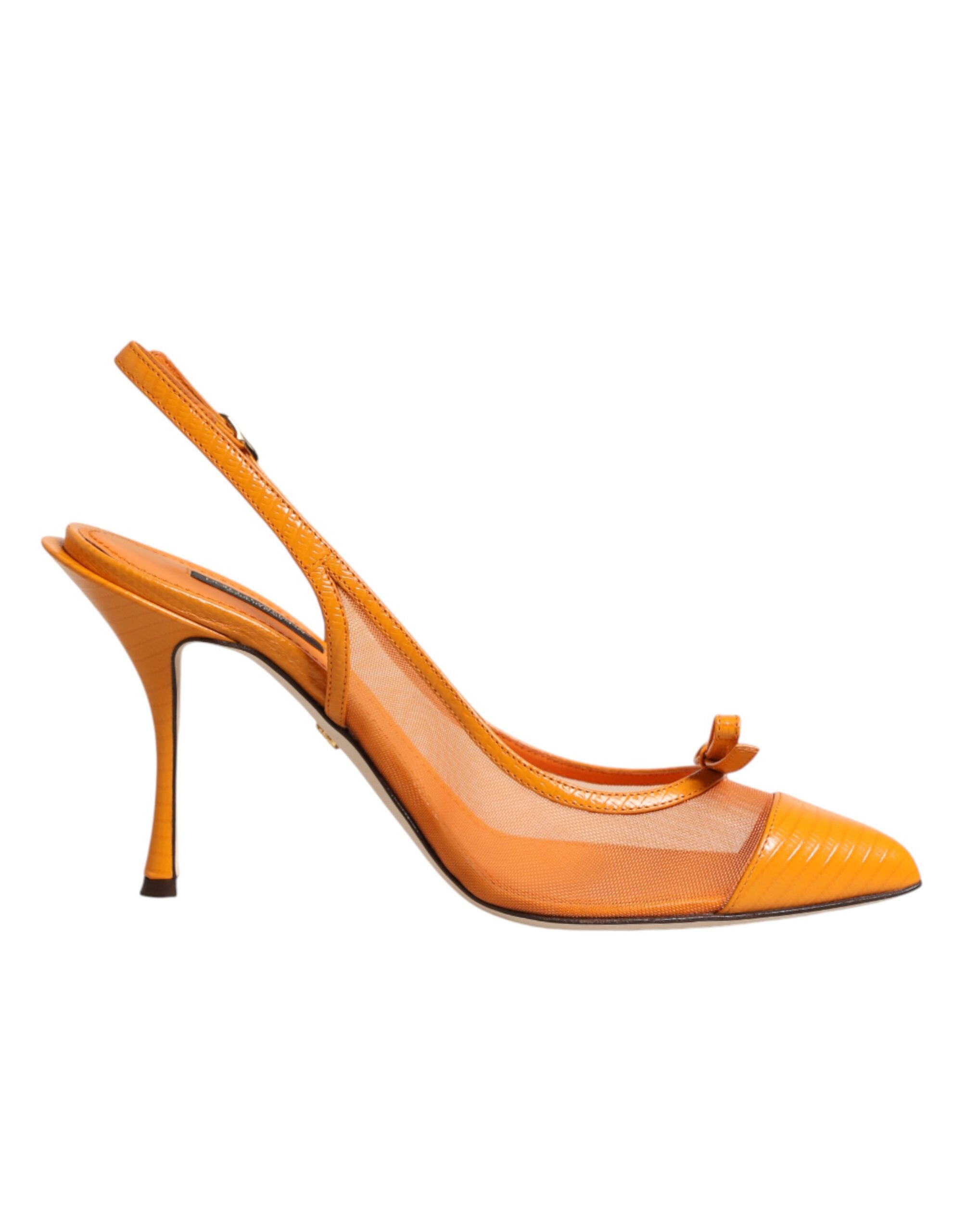Dolce & Gabbana Orange Leather Mesh Heels Slingback Couture