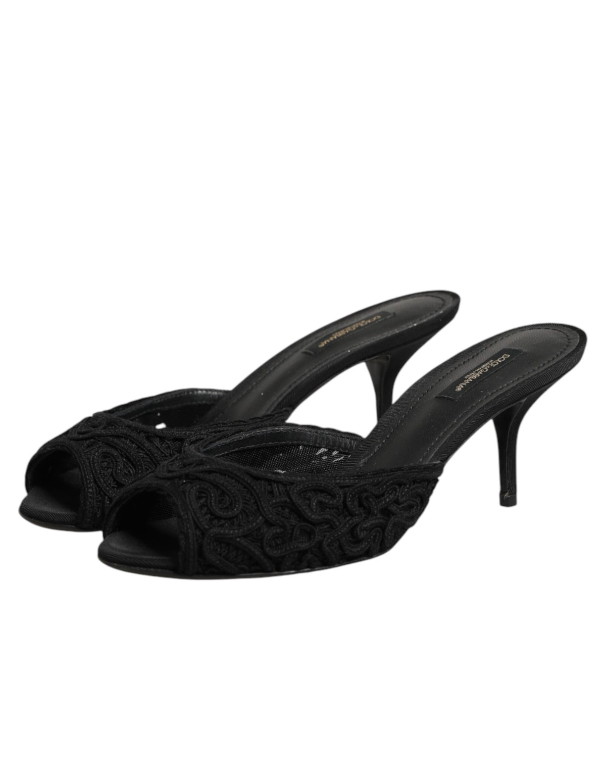 Elevate your elegance with Dolce & Gabbana's Black Embroidered Slip On Heels, crafted in Italy from luxurious materials, embodying sophistication and timeless allure.