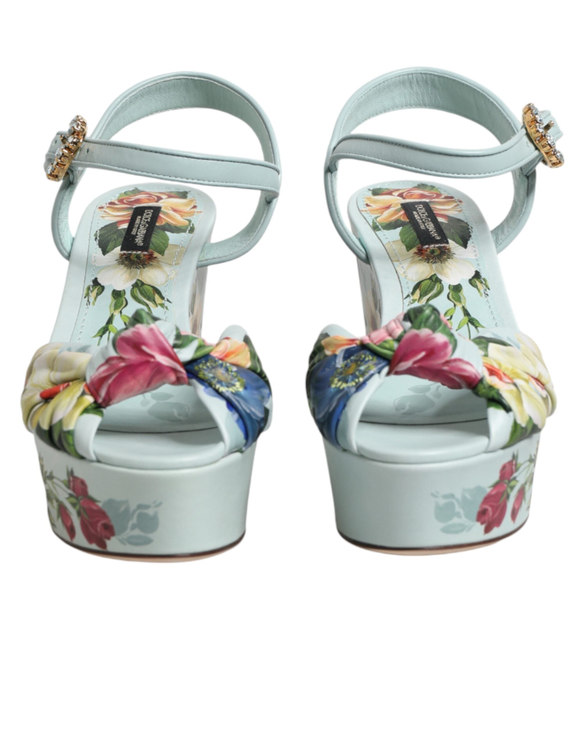 Dolce & Gabbana Green Floral Ankle Strap Wedge Sandals Couture