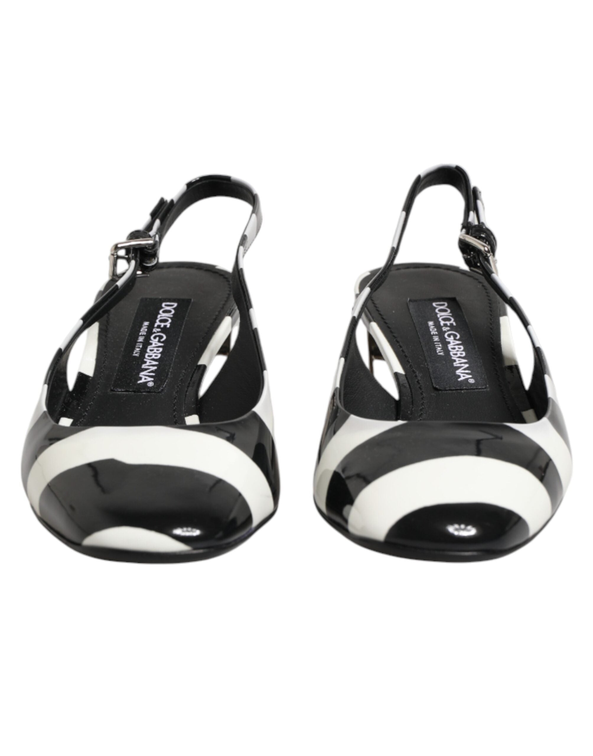 Dolce & Gabbana Black White Stripe Heels Slingback Shoes