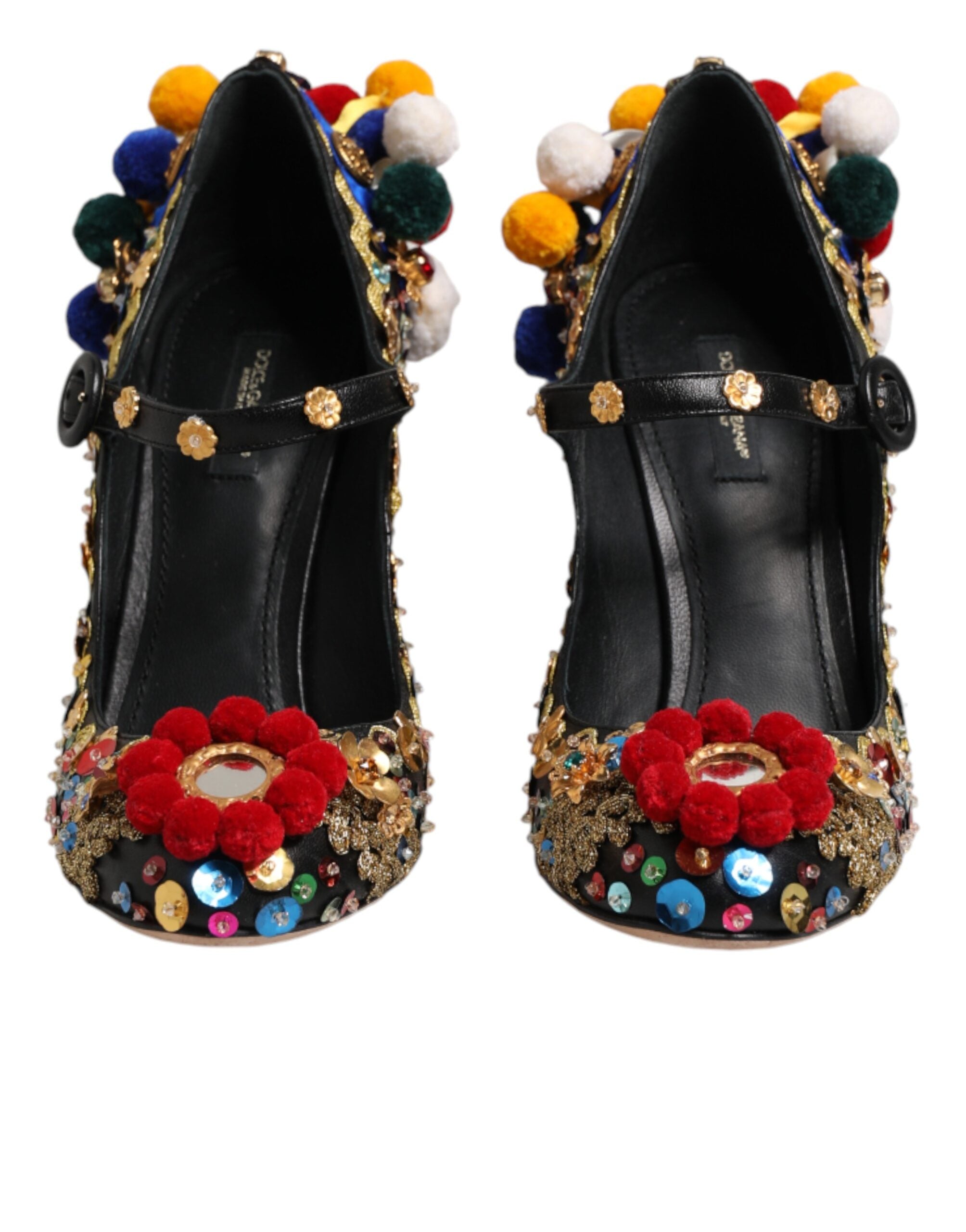 Dolce & Gabbana Black Gold Embellished MARY JANES Pumps Shoes