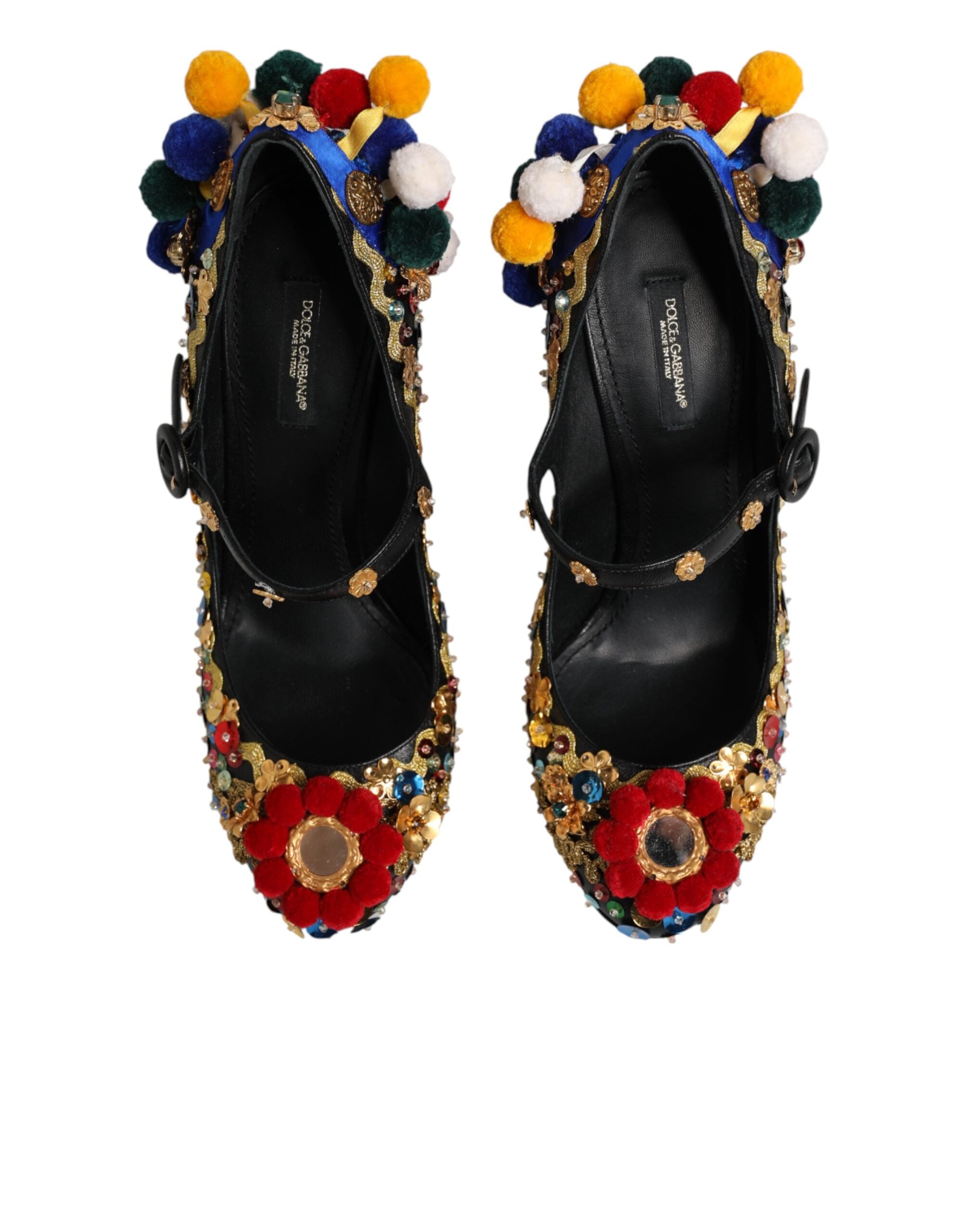 Dolce & Gabbana Black Gold Embellished MARY JANES Pumps Shoes