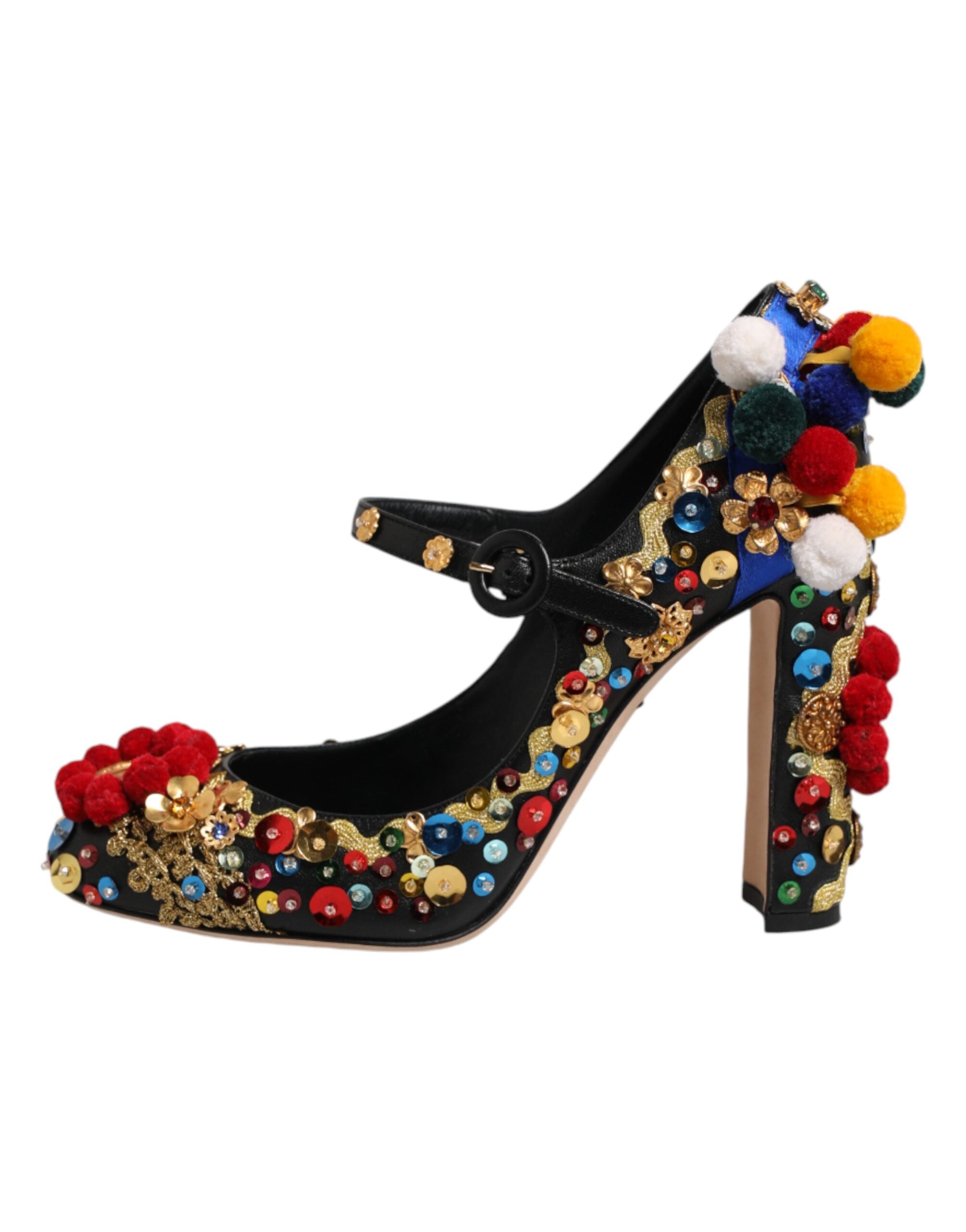 Dolce & Gabbana Black Gold Embellished MARY JANES Pumps Shoes