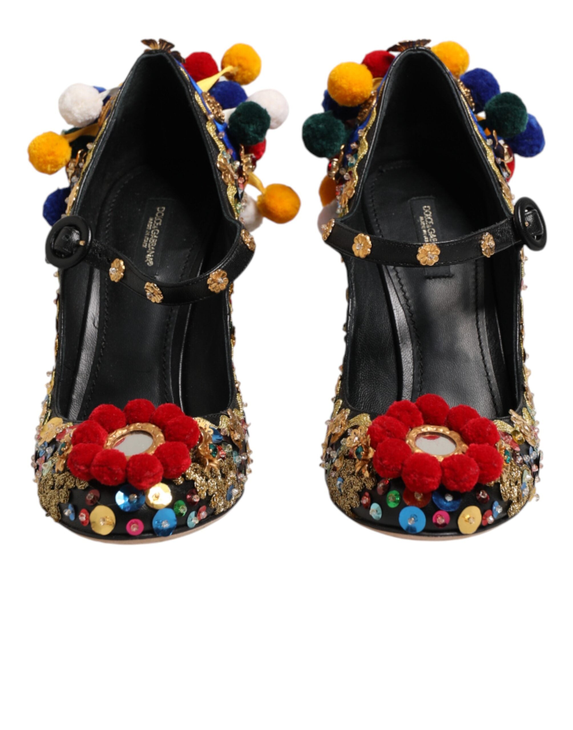 Dolce & Gabbana Black Gold Embellished MARY JANES Pumps Shoes