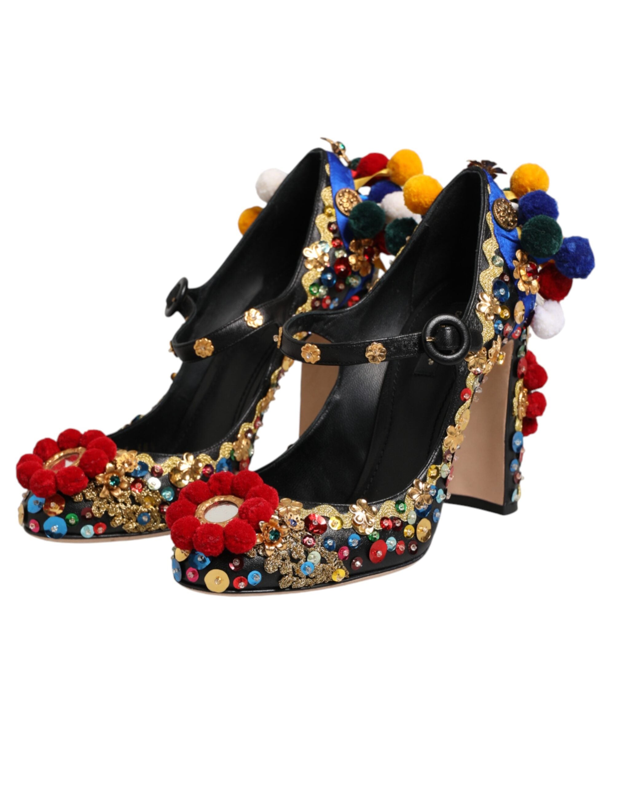 Dolce & Gabbana Black Gold Embellished MARY JANES Pumps Shoes