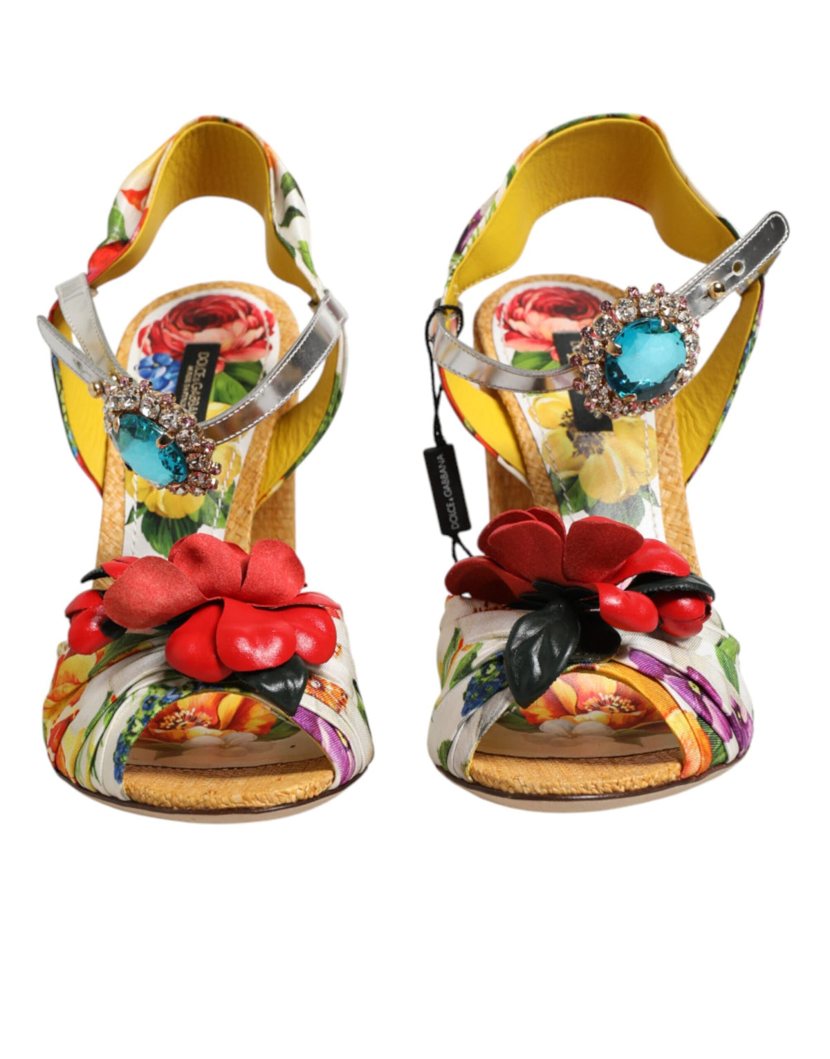 Dolce & Gabbana Multicolor Floral Crystal Sandals - Haute Couture