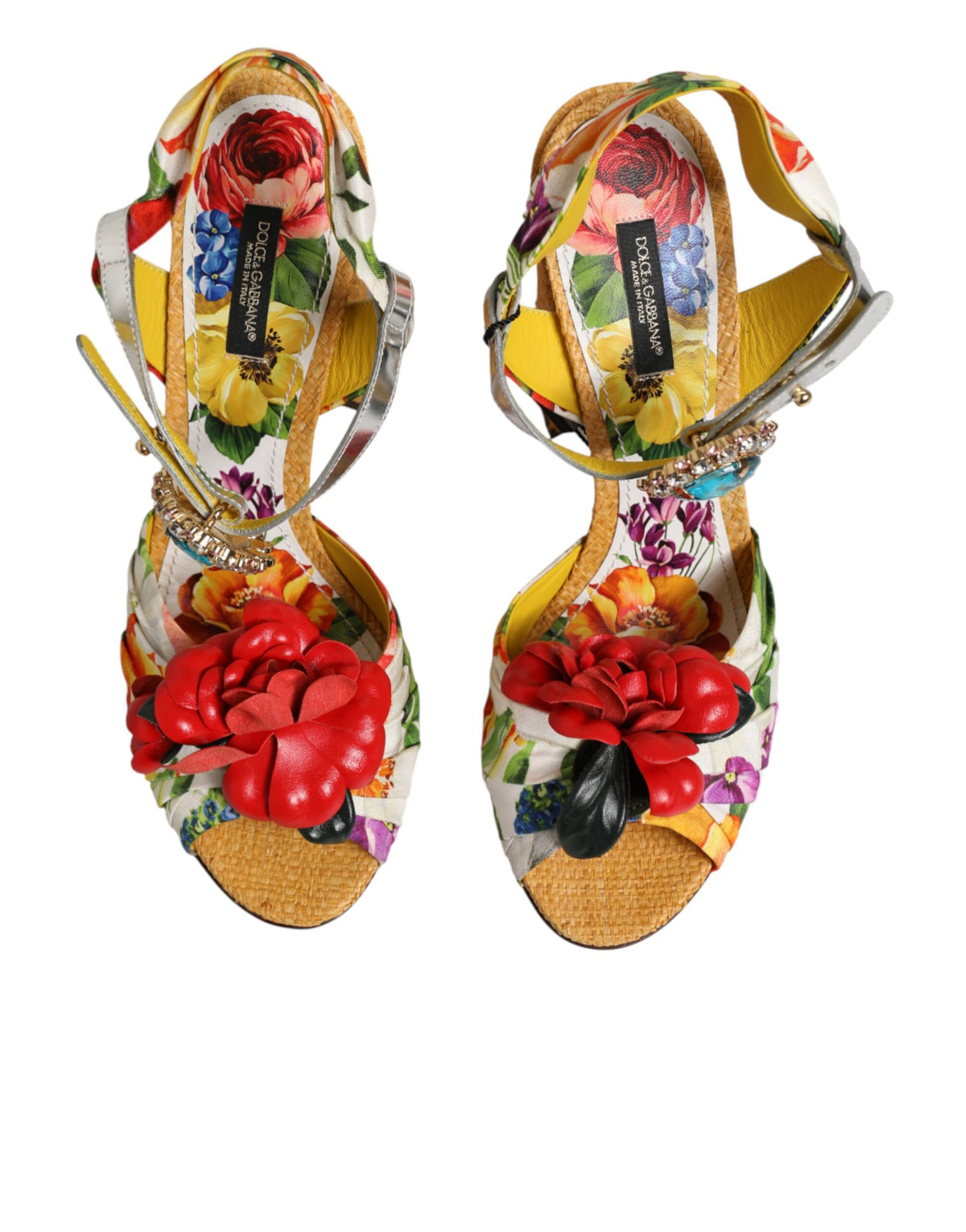 Dolce & Gabbana Multicolor Floral Crystal Sandals - Haute Couture