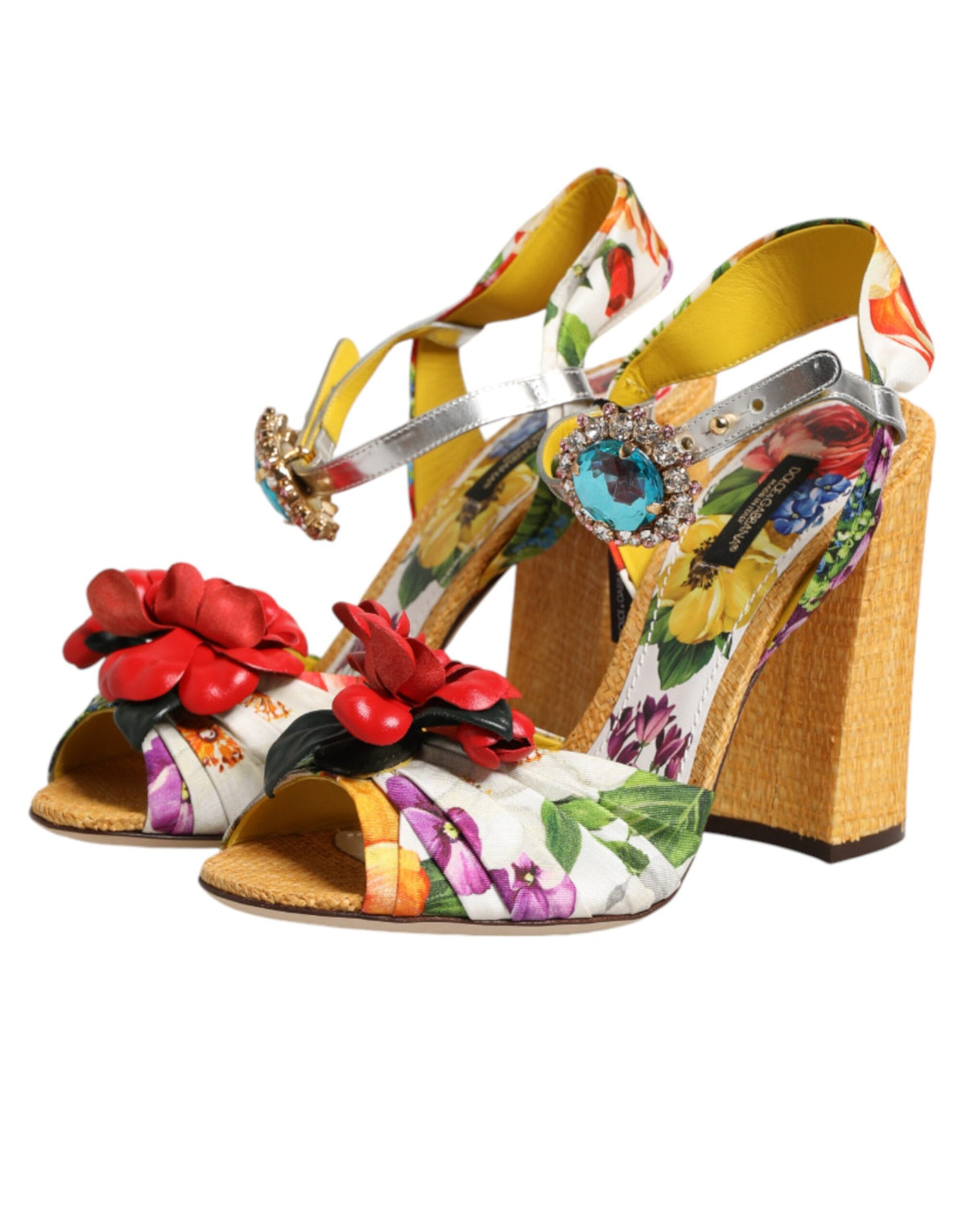 Dolce & Gabbana Multicolor Floral Crystal Sandals - Haute Couture