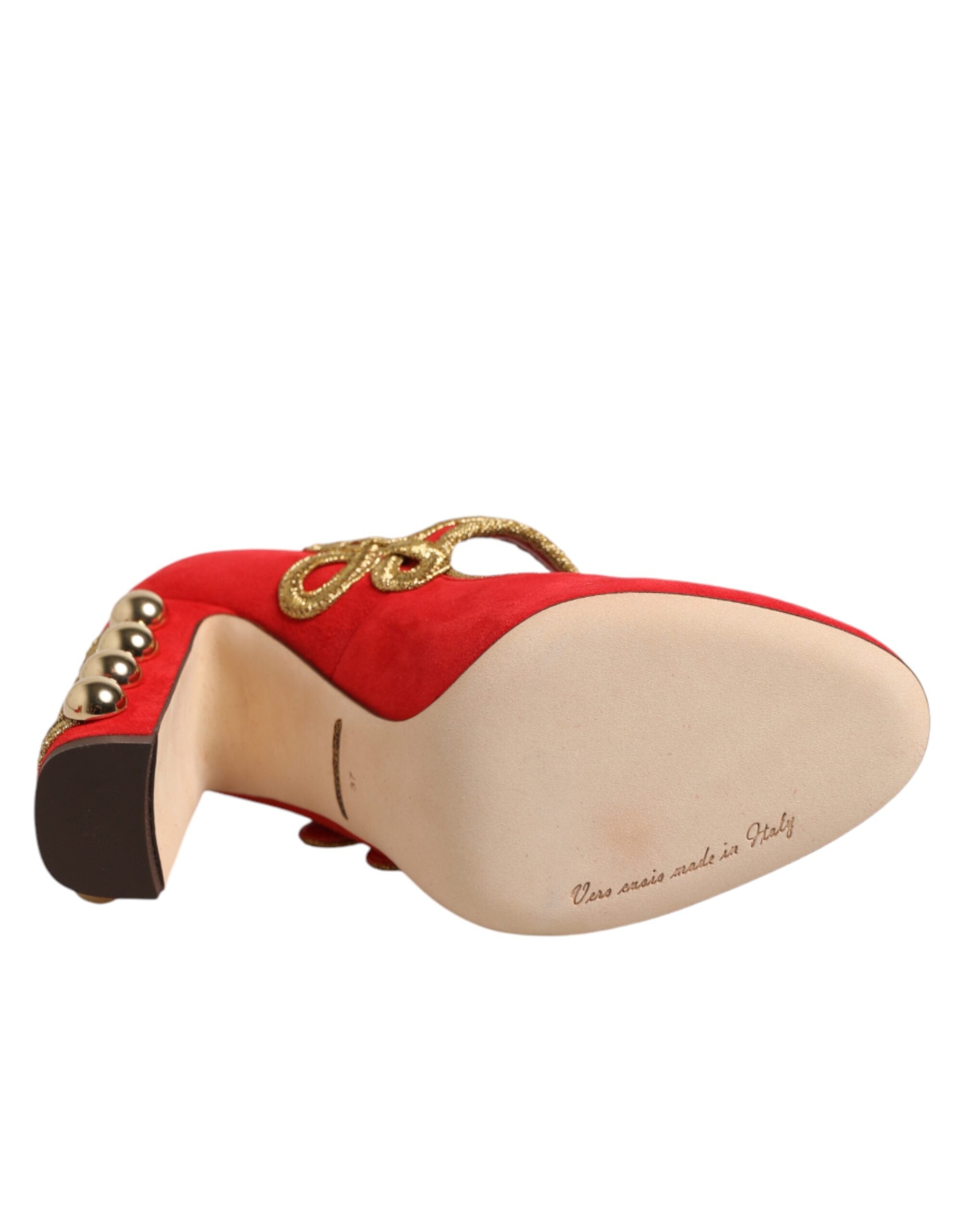 Dolce & Gabbana Red Embellished MARY JANES Pumps Shoes