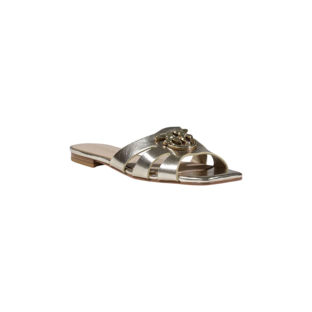 PINKO Gold Leather Flat Sandals