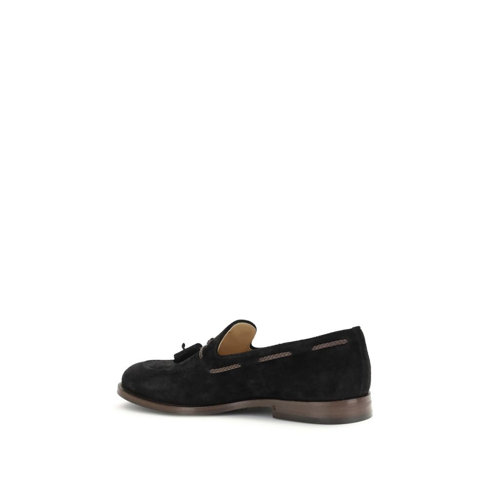 Brunello Cucinelli Black Calf Leather Bos Taurus Slip-On Loafers