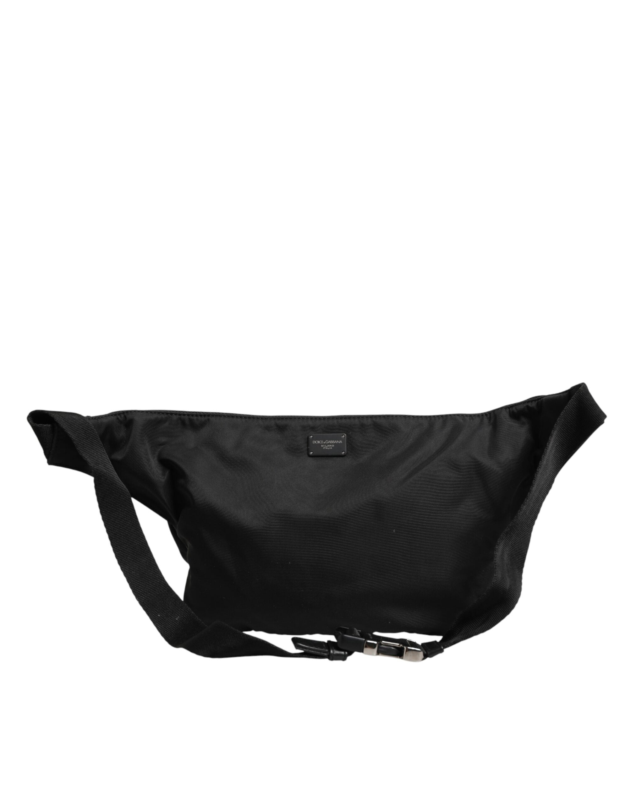 Dolce & Gabbana Black Logo Tape Print Waist Fanny Pack Men's Borse Bag