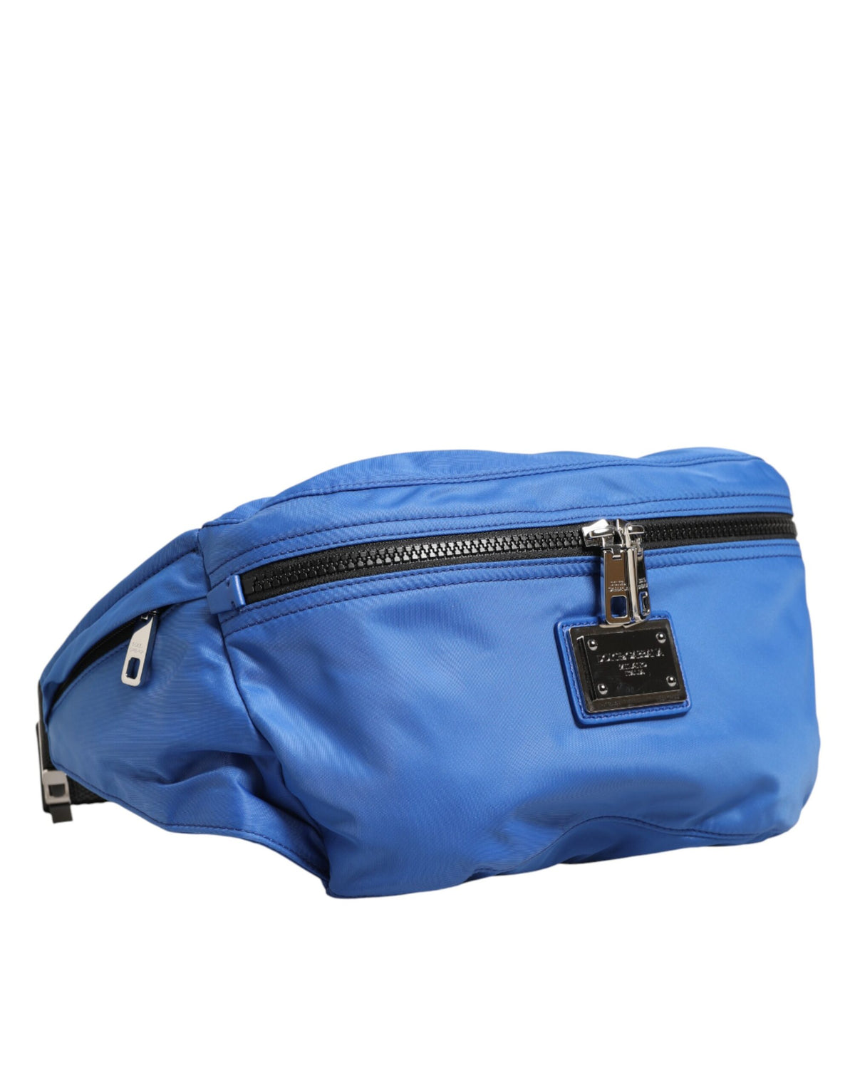 Indulge in the Dolce & Gabbana Blue Logo Plaque Nylon Waist Fanny Pack, where exquisite craftsmanship meets modern luxury, perfect for the discerning individual.