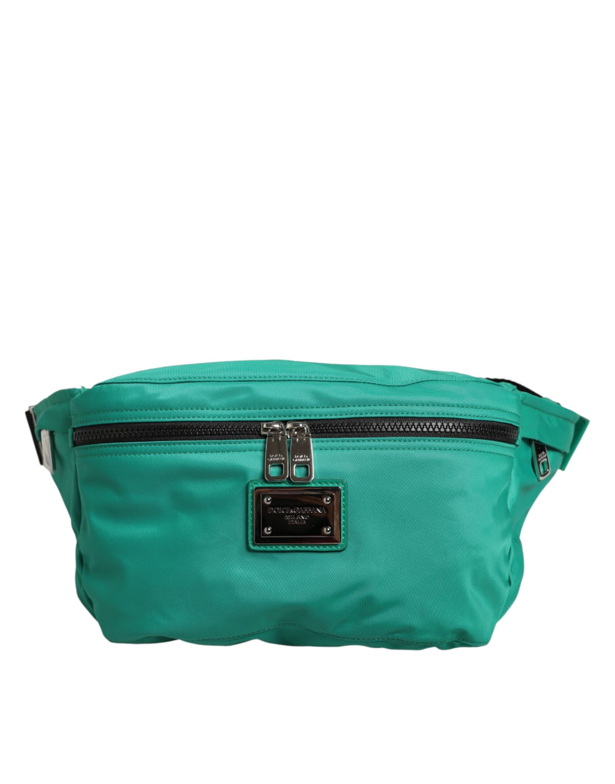 Elevate your style with the Dolce & Gabbana Green Logo Plaque Nylon Fanny Pack, a luxurious blend of nylon and calfskin, embodying sophistication and artisanal craftsmanship.