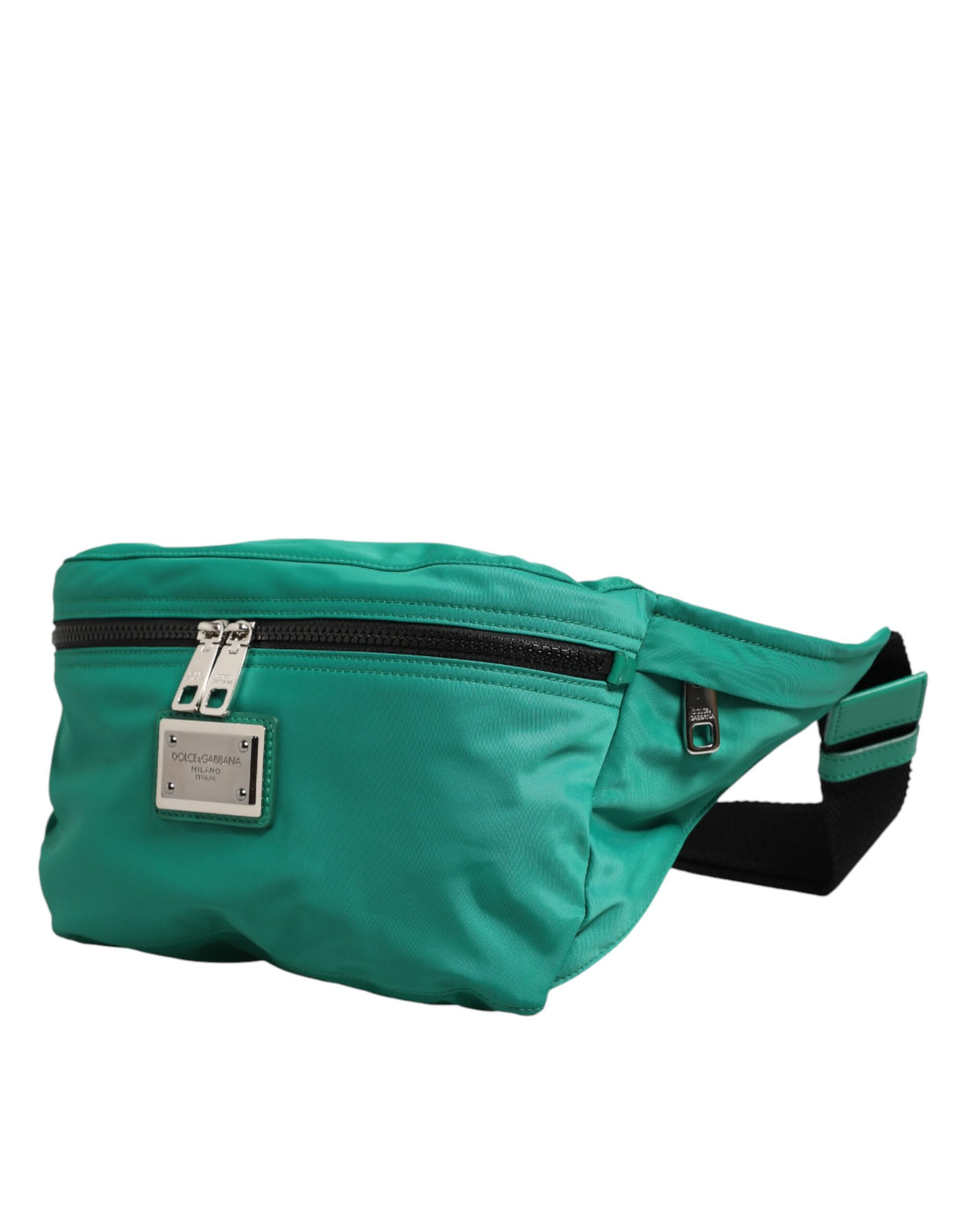Elevate your style with the Dolce & Gabbana Green Logo Plaque Nylon Fanny Pack, a luxurious blend of nylon and calfskin, embodying sophistication and timeless elegance.