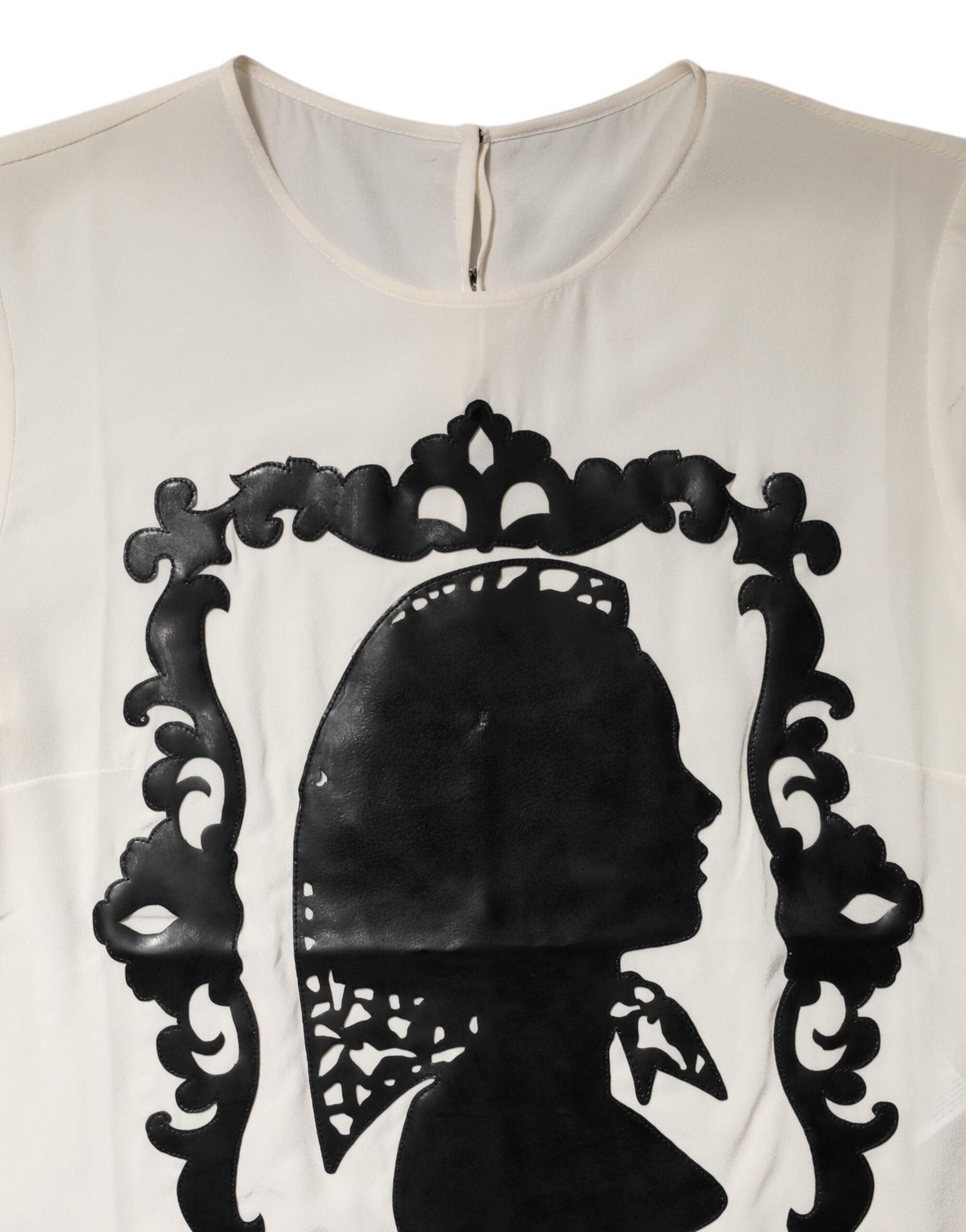 Dolce & Gabbana Cream Silk Silhouette Detail Short Sleeve Top