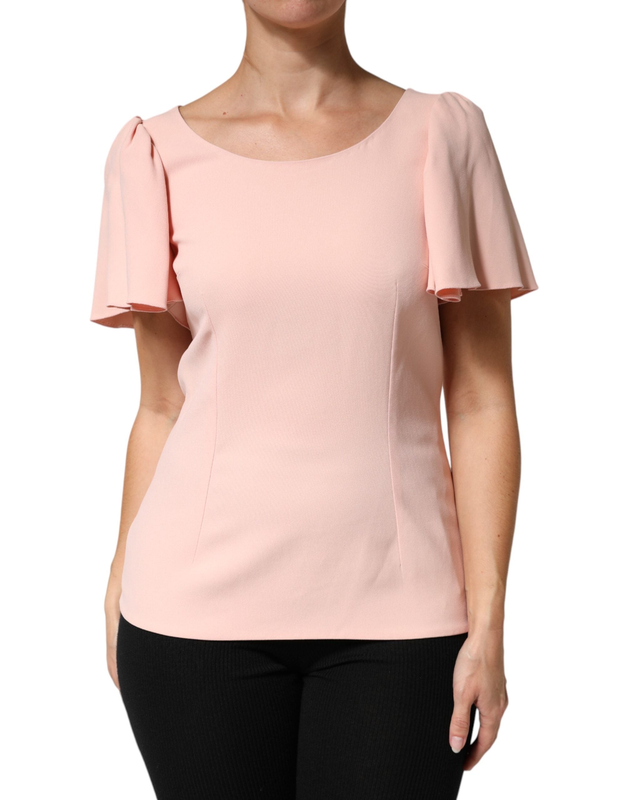 Indulge in the exquisite Dolce & Gabbana Pink Short Sleeves Round Neck Blouse Top, a timeless piece crafted in Italy from luxurious materials, embodying elegance and sophistication.