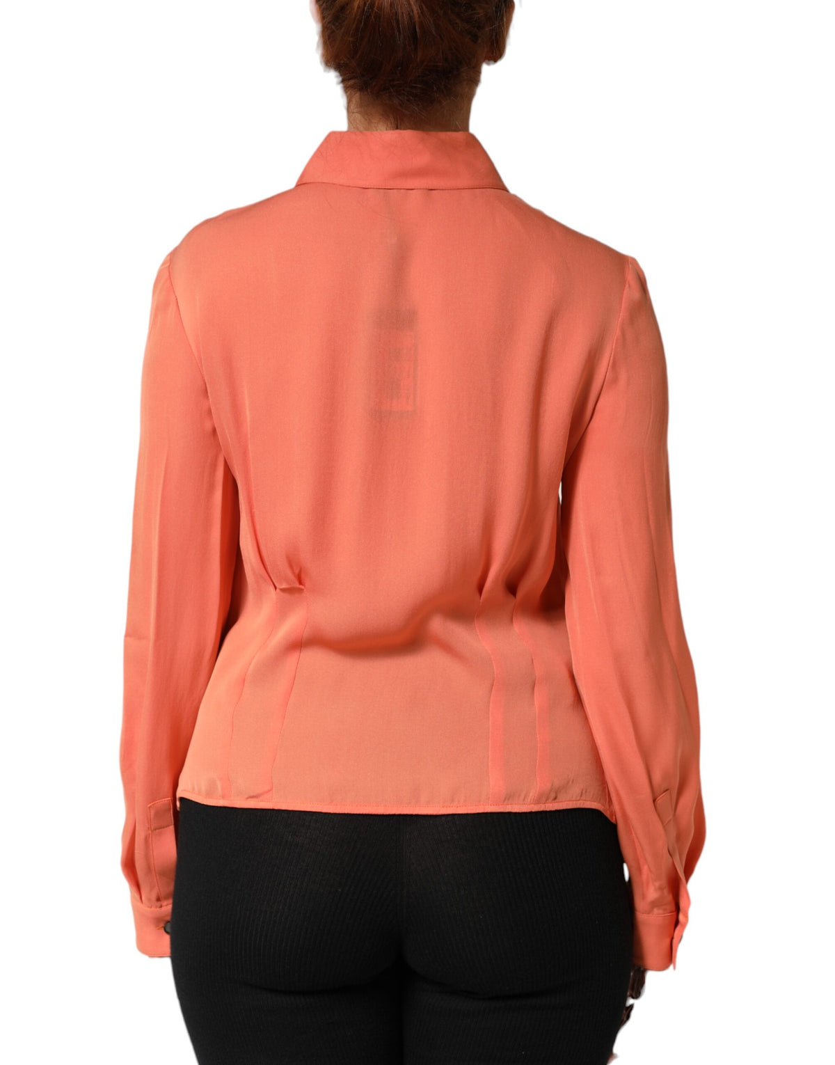 Elevate your wardrobe with the Emporio Armani Orange Collared Button Down Top, a masterpiece of Italian craftsmanship that embodies vibrant elegance and timeless allure.