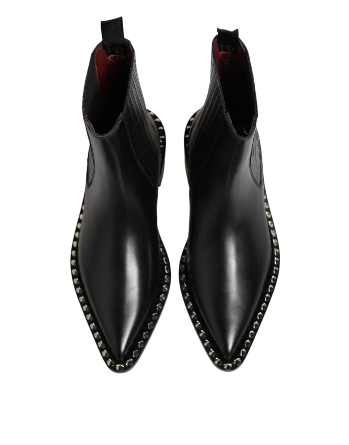 Elevate your style with Dolce & Gabbana Black Studded Chelsea Short Ankle Boots, crafted from premium leather, embodying Italian luxury and timeless elegance for the discerning individual.