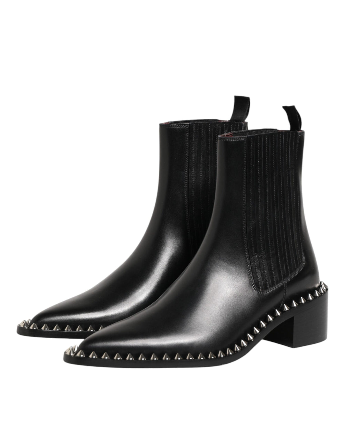 Indulge in the exquisite Dolce & Gabbana Black Studded Chelsea Short Ankle Boots, where premium leather meets artisanal luxury, elevating your style with timeless sophistication.