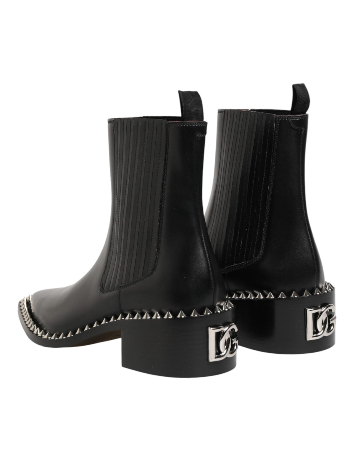 Elevate your style with Dolce & Gabbana's Black Studded Chelsea Short Ankle Boots, crafted from premium leather, embodying Italian luxury and timeless elegance.