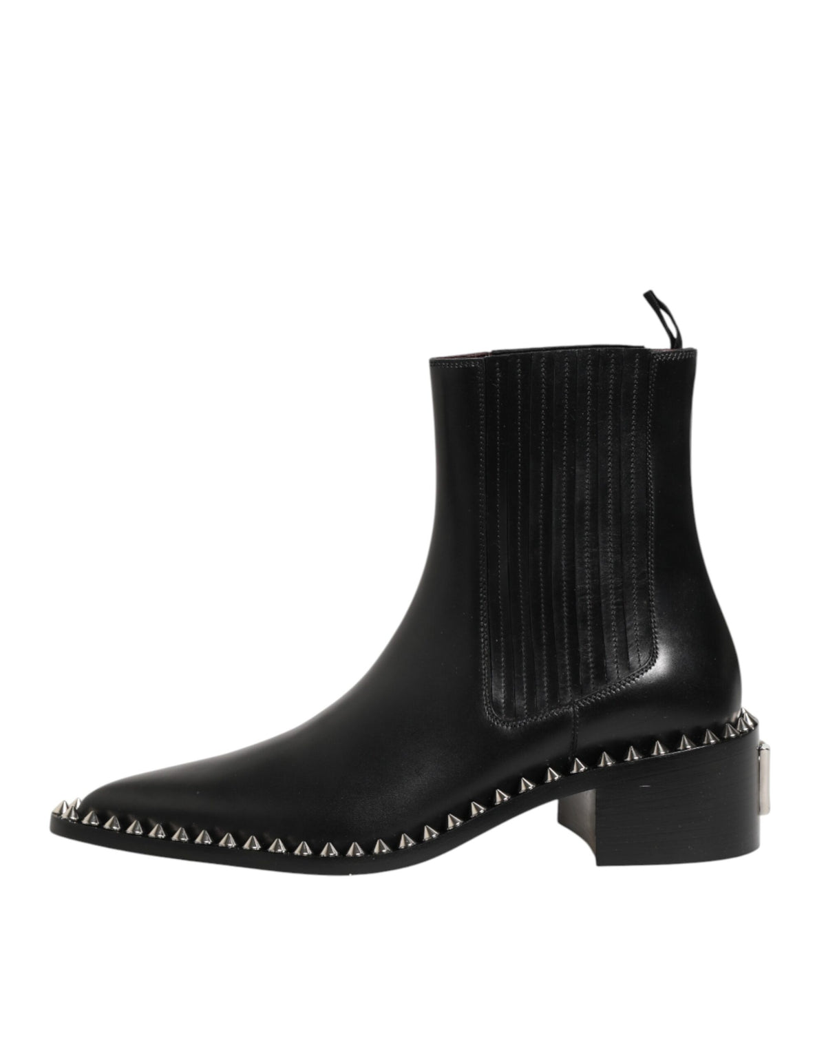 Indulge in the exquisite Dolce & Gabbana Black Studded Chelsea Short Ankle Boots, crafted from premium leather, embodying timeless elegance and Italian luxury artistry.