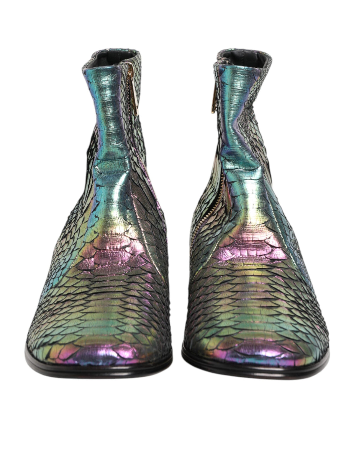 Indulge in the exquisite Dolce & Gabbana Multicolor Chelsea Short Ankle Boots, where luxurious Moluro Python meets timeless elegance for a statement of refined style.