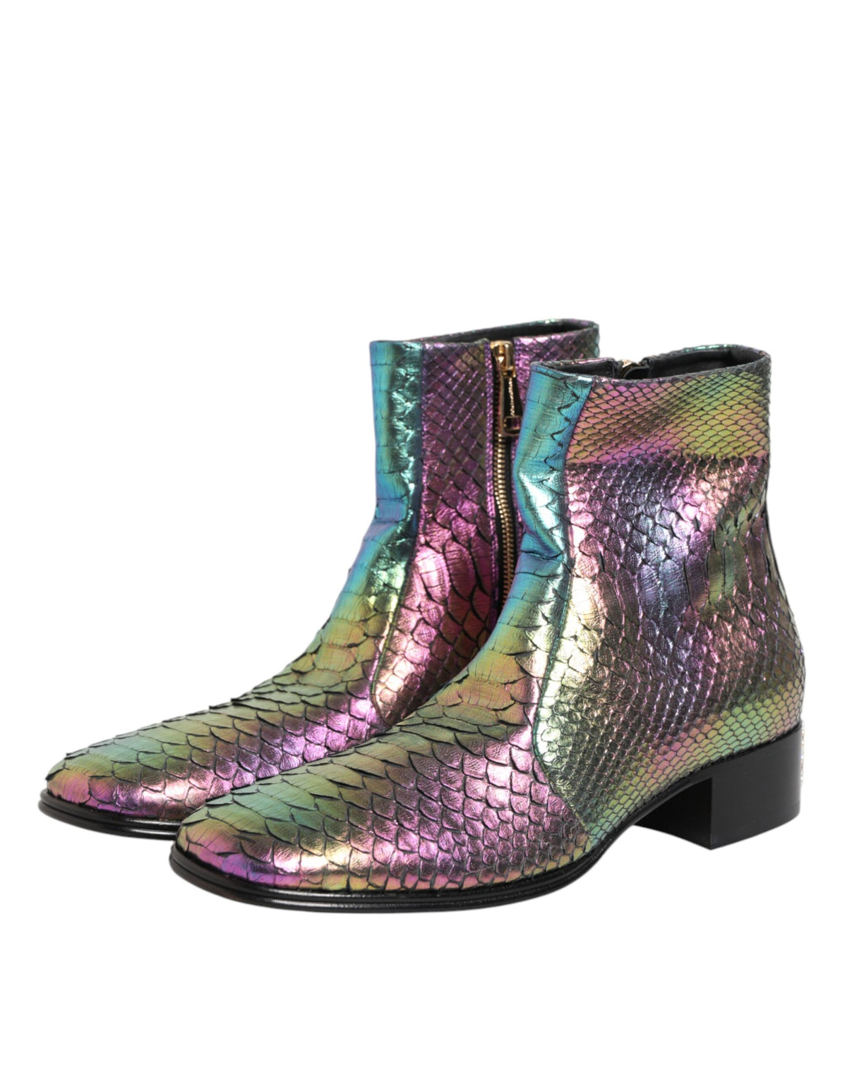 Experience the exquisite Dolce & Gabbana Multicolor Chelsea Short Ankle Boots, crafted from luxurious Moluro Python, embodying timeless elegance for every occasion.