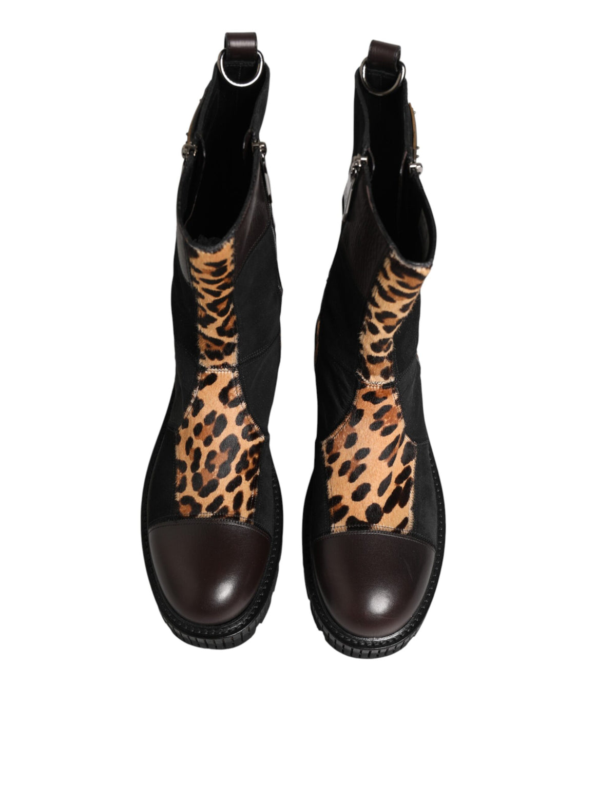 Step into a world of refined elegance with Dolce & Gabbana's Multicolor Leopard Mid Calf Boots, crafted from luxurious crocodile and calf leather for an iconic statement of style.