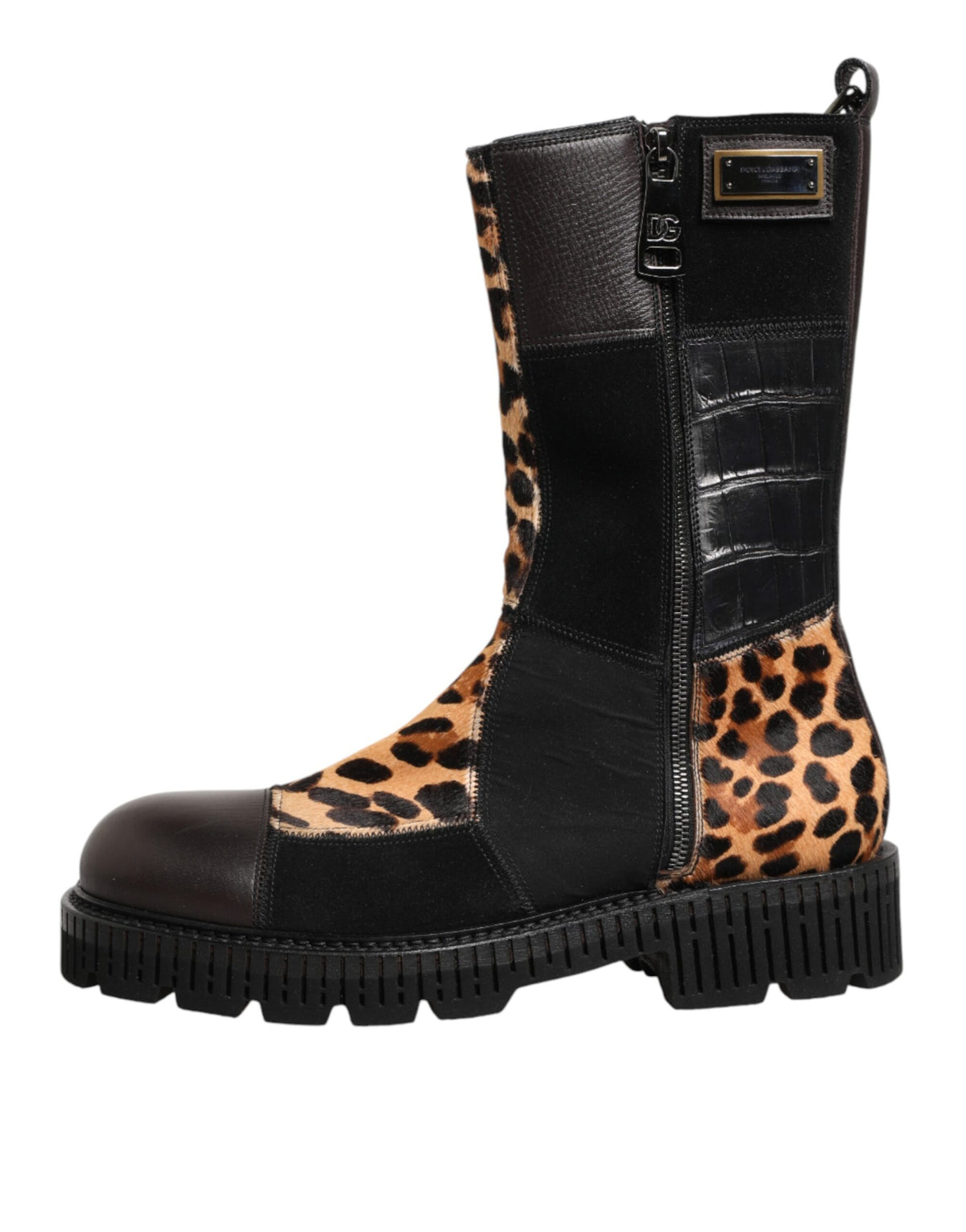 Step into the realm of luxury with Dolce & Gabbana's Multicolor Leopard Mid Calf Boots, crafted from exquisite crocodile and calf leather, embodying timeless elegance and bold sophistication.