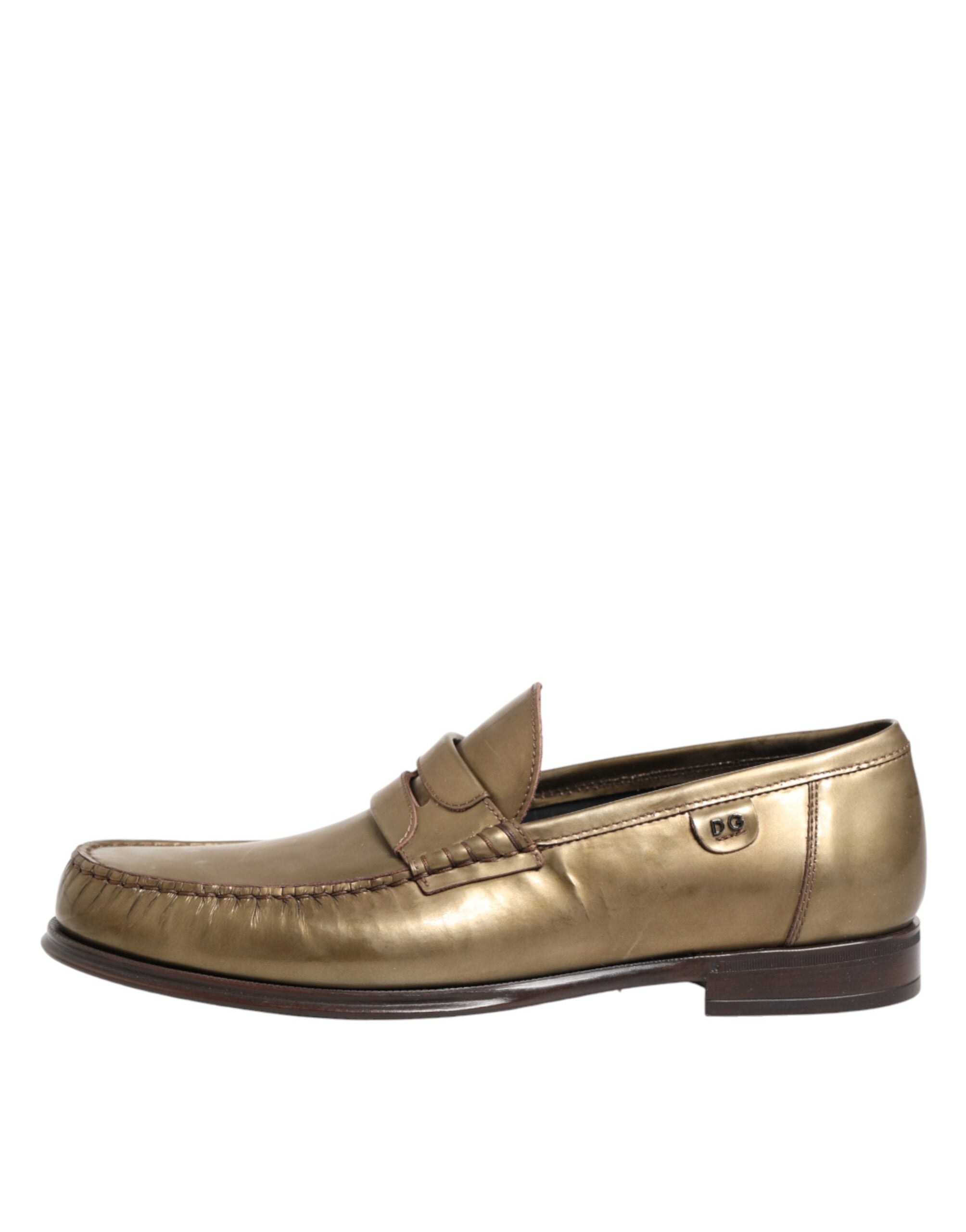 Dolce & Gabbana Gold Leather Slip On Dress Men Loafers Shoes