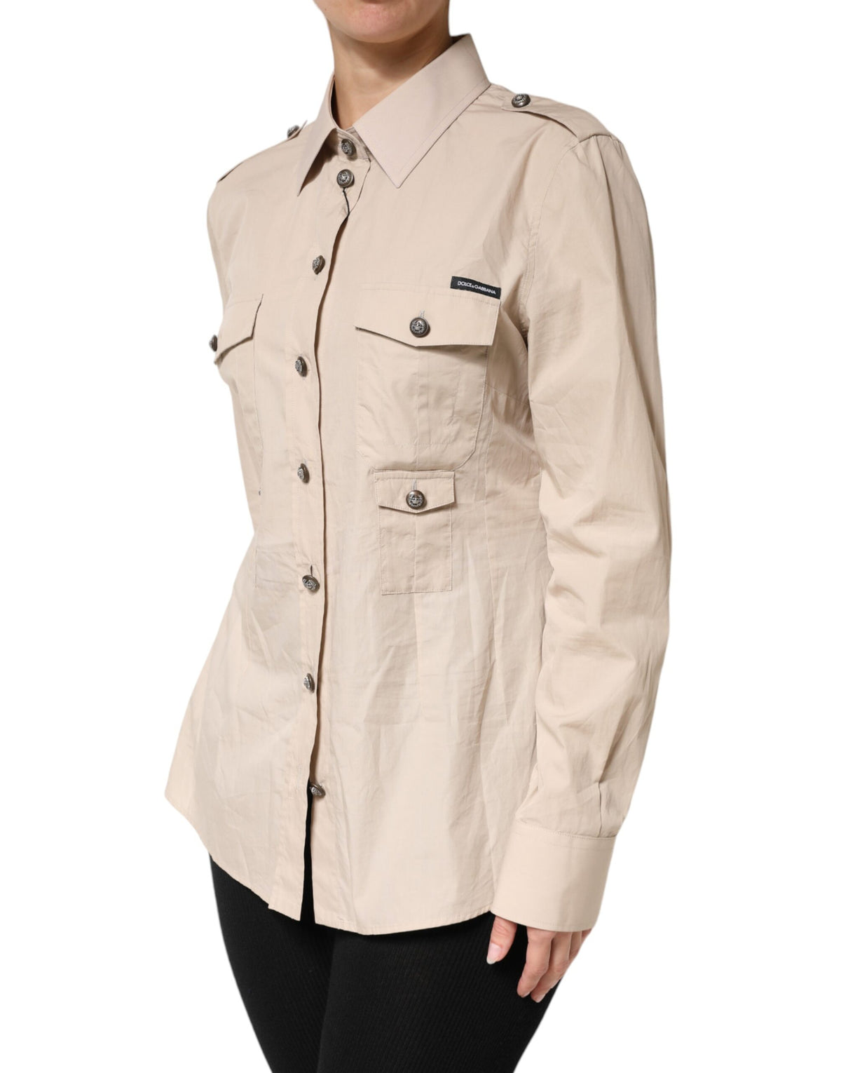 Elevate your wardrobe with the Dolce & Gabbana beige collared long sleeve cotton shirt top, a masterpiece of Italian craftsmanship that embodies timeless elegance and sophistication.