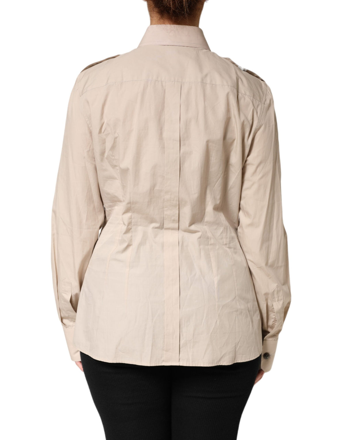 Indulge in the exquisite Dolce & Gabbana beige collared long sleeve cotton shirt top, a testament to Italian craftsmanship that elevates your wardrobe with timeless elegance.