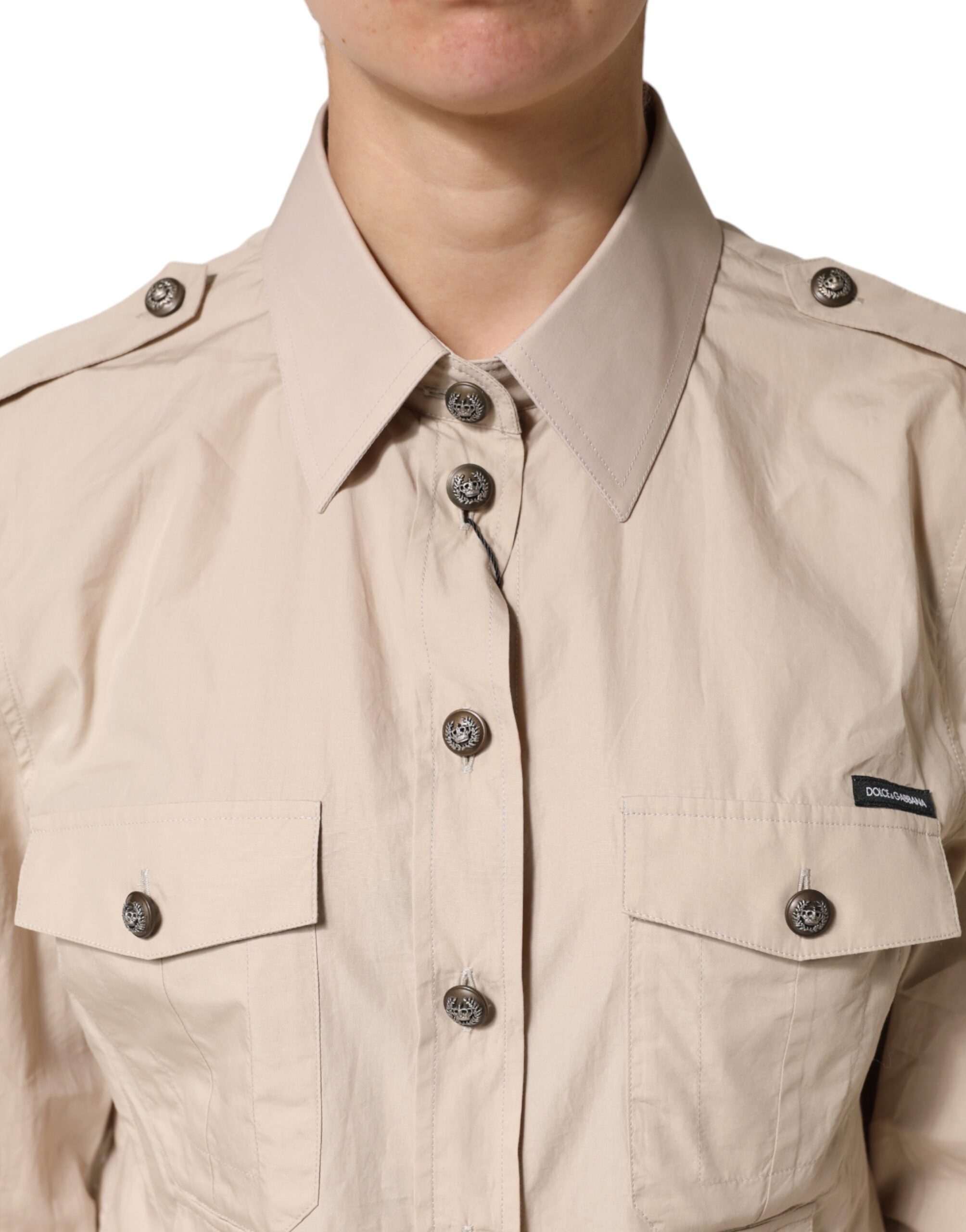 Elevate your wardrobe with the Dolce & Gabbana beige collared long sleeve cotton shirt top, a masterpiece of Italian craftsmanship that embodies timeless elegance and sophisticated allure.