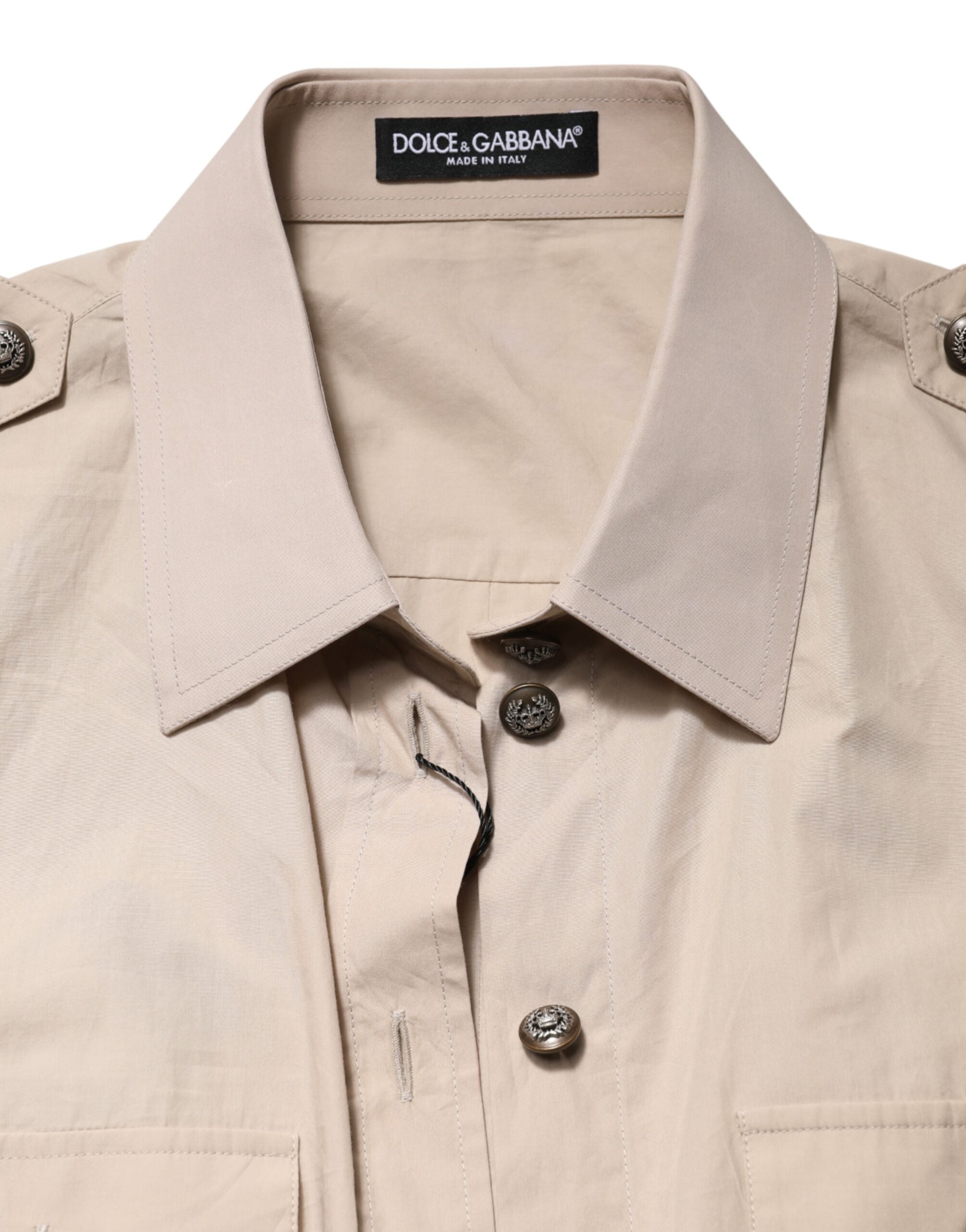 Elevate your wardrobe with the Dolce & Gabbana beige collared long sleeve cotton shirt top, a testament to Italian craftsmanship and timeless elegance, perfect for any occasion.