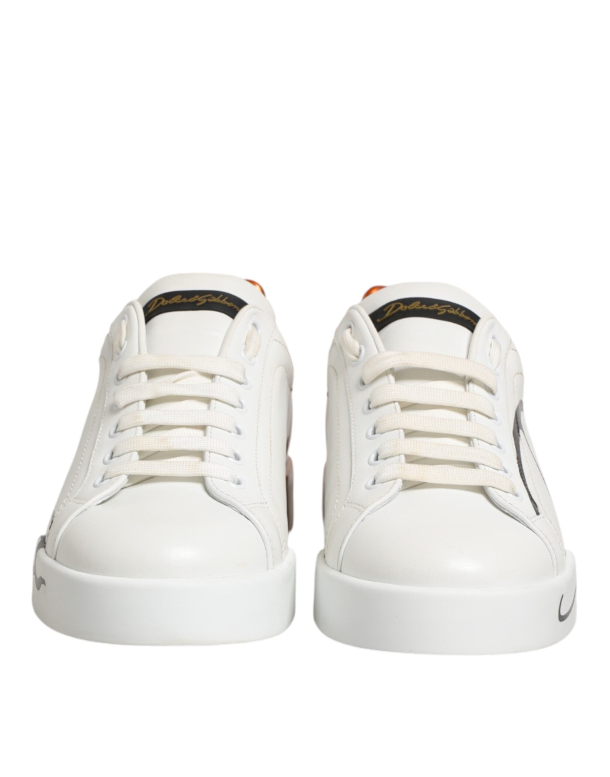 Dolce & Gabbana White Brown Leather Low Top Sneakers Shoes