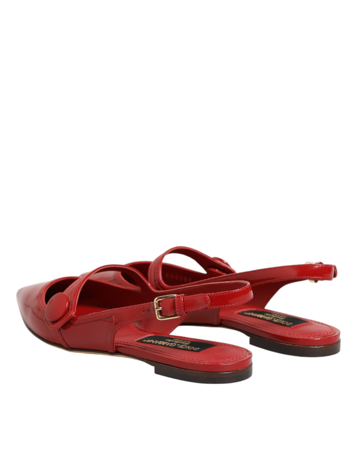 Elevate your wardrobe with Dolce & Gabbana Red Leather Slingback Flats, crafted from premium calf leather for unparalleled comfort and timeless sophistication.