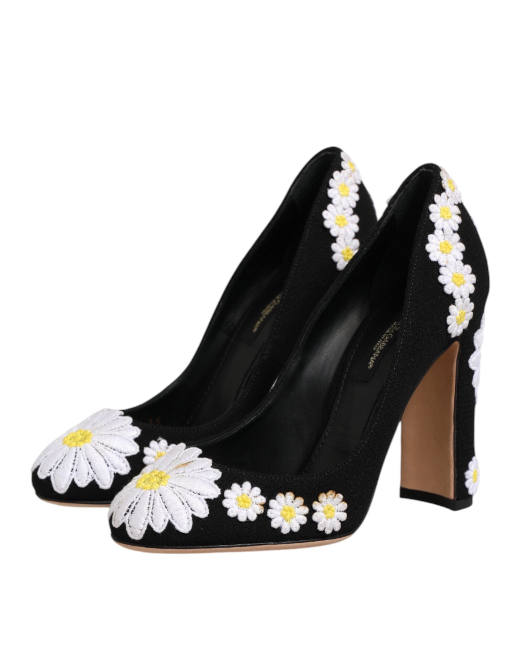 Dolce & Gabbana Black Wool Suede Daisy Heels Pump Shoes