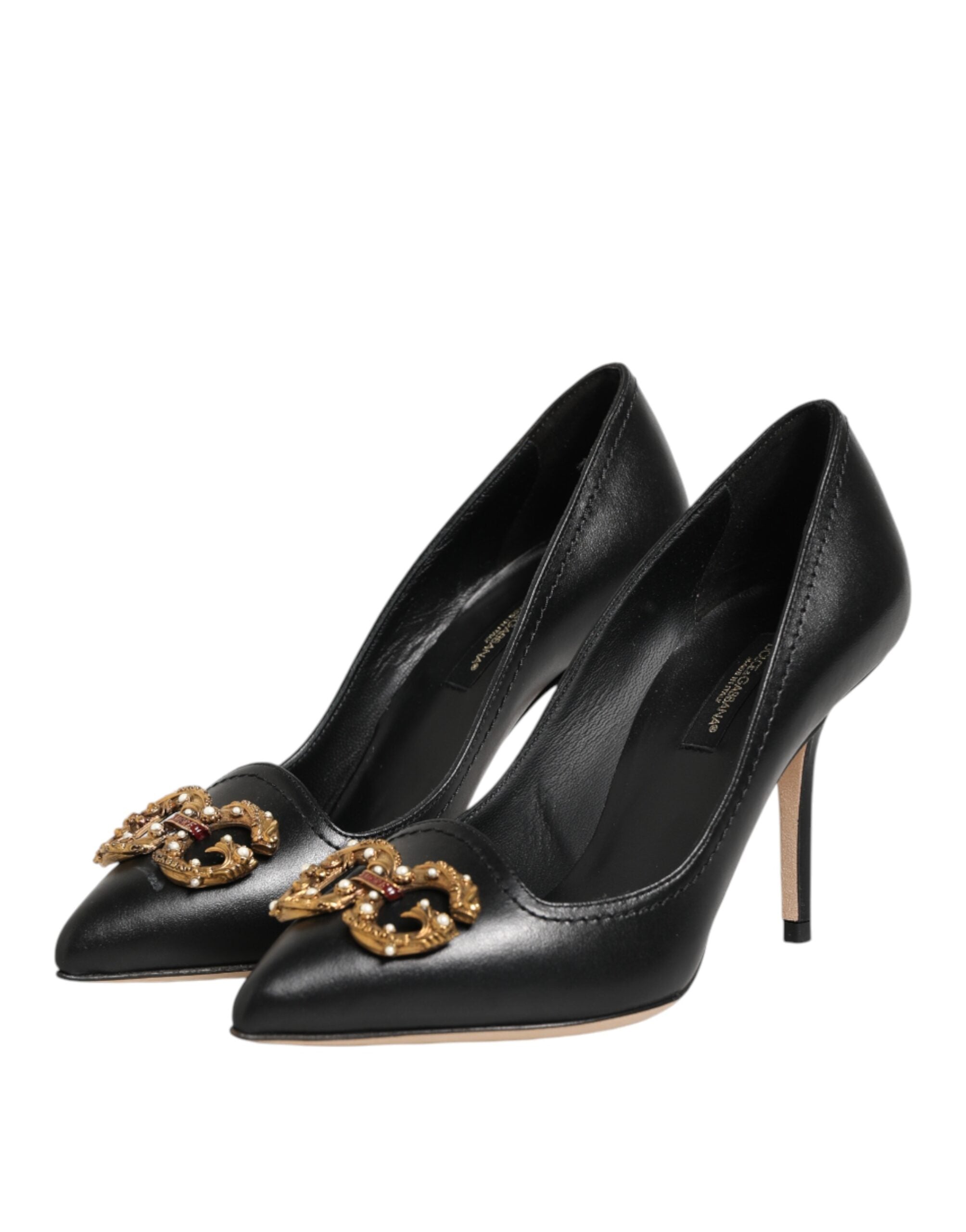 Dolce & Gabbana Black Leather DG Amore Heels Pumps Shoes