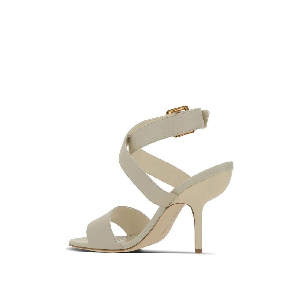 Manolo Blahnik White Calfskin Stiletto Heel Sandals