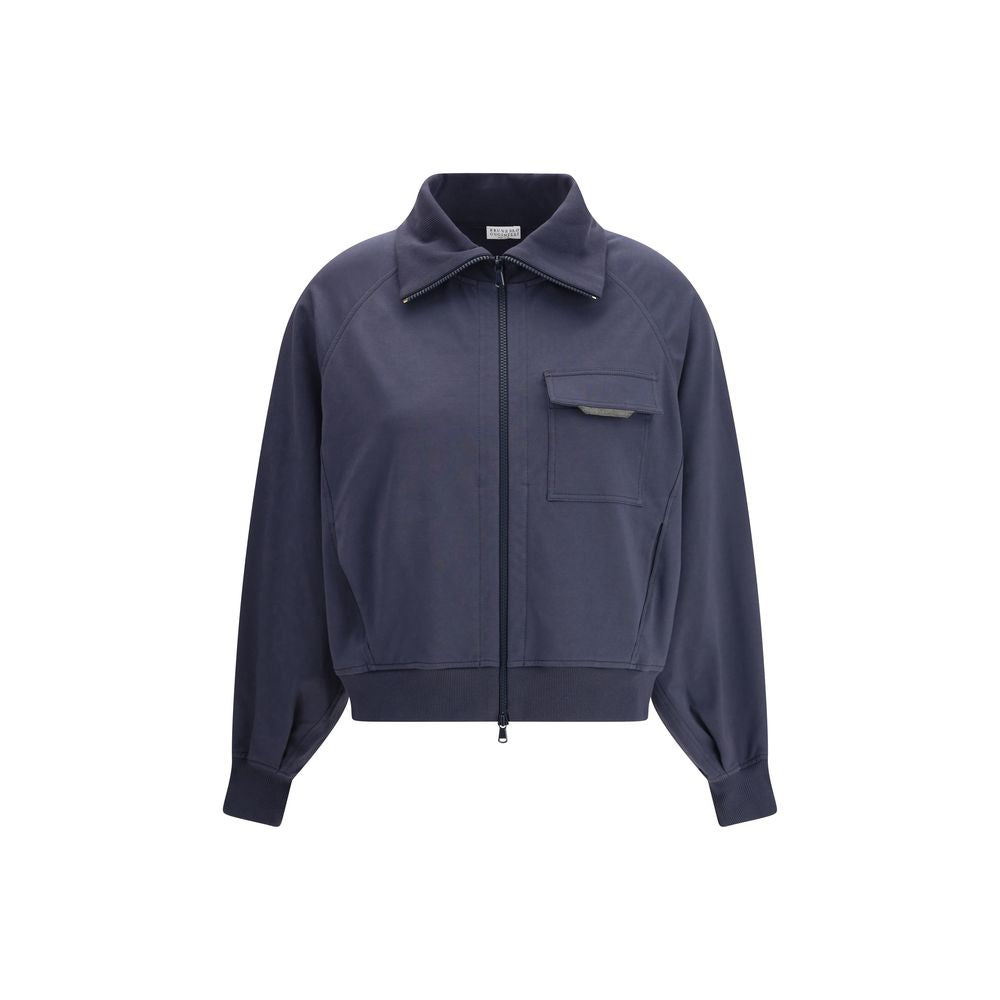Brunello Cucinelli blue cotton bomber front view