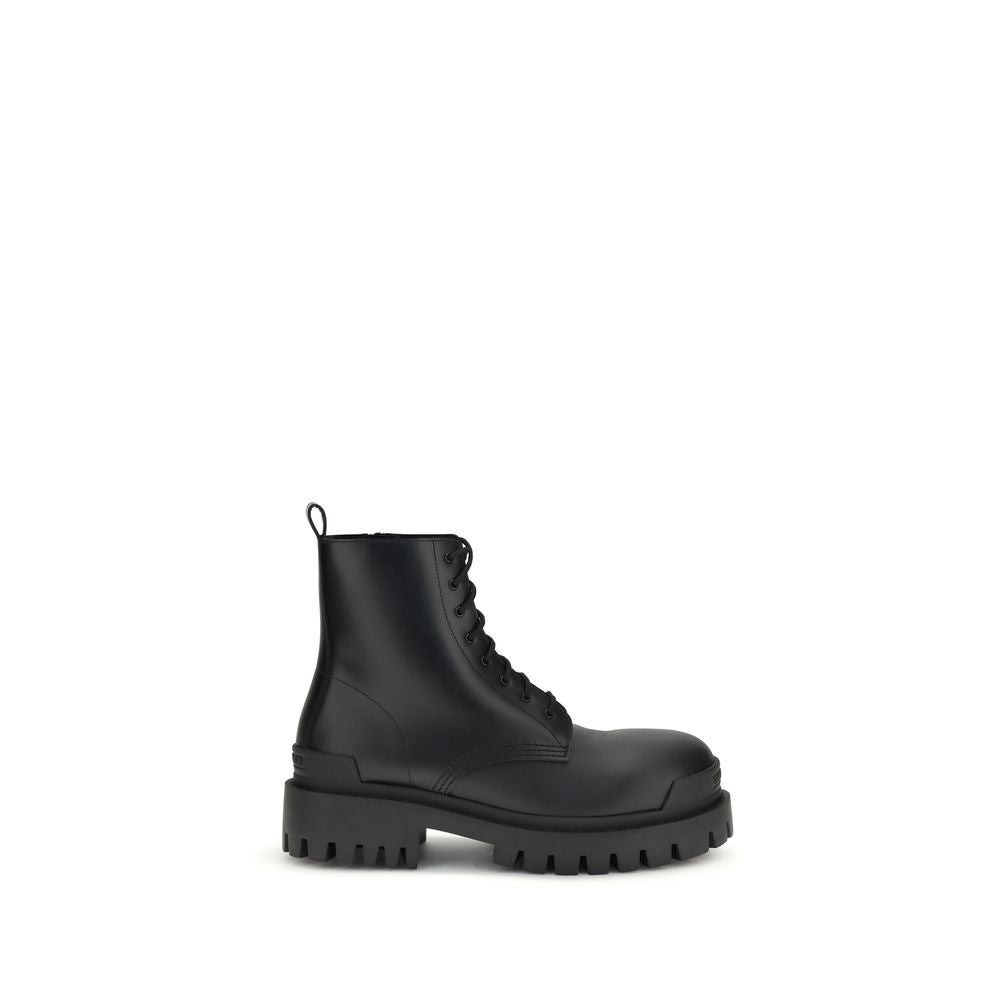 Balenciaga Black Calf Leather Bos Taurus Lace-Up Boots, Artisanal Elegance