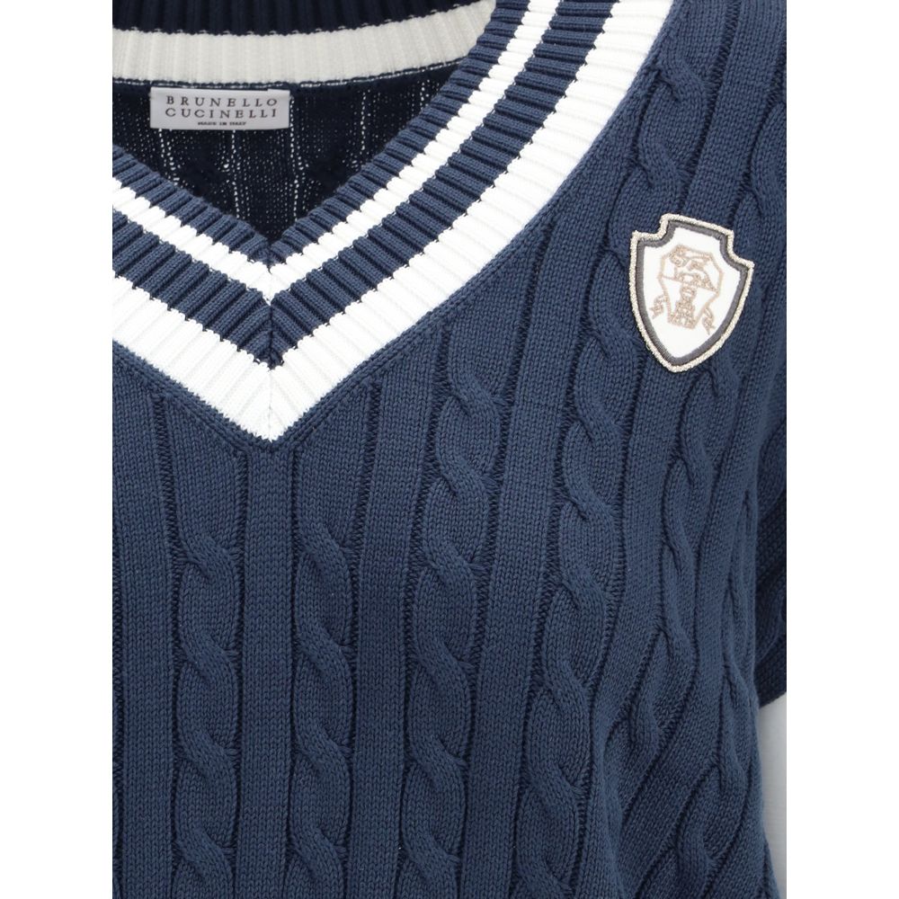 les SweaterBrunello Cucinelli Blue Cotton Sleeve