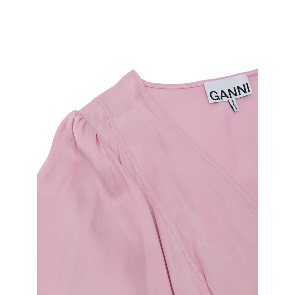 Ganni Pink Satin Crossover Top - Timeless Luxury Redefined