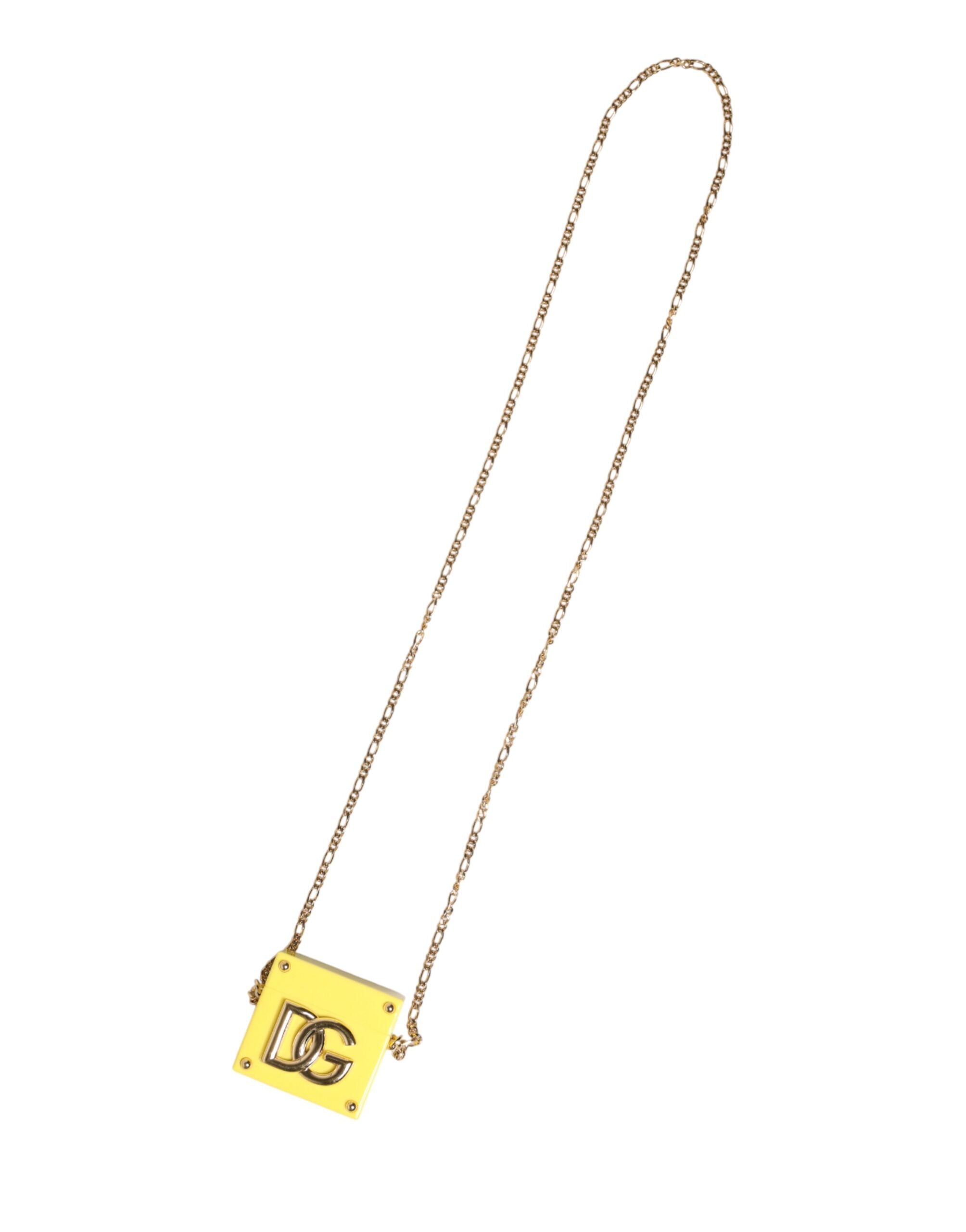Indulge in the exquisite Dolce & Gabbana Yellow DG Logo Plaque AirPods Case, a luxurious blend of elegance and practicality, crafted for the discerning individual.