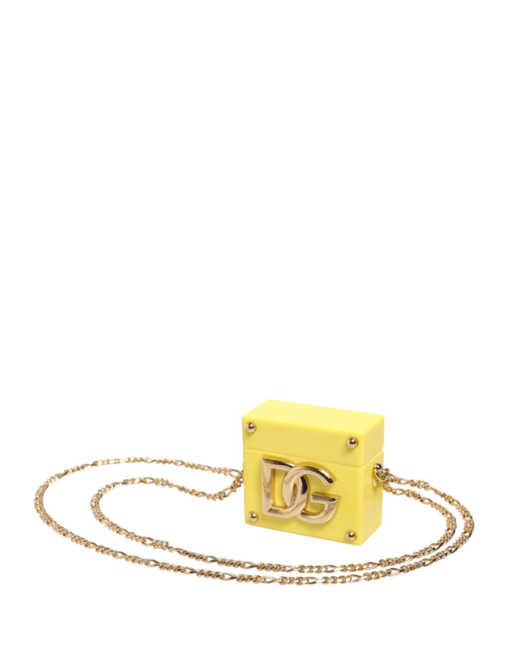 Elevate your style with the Dolce & Gabbana Yellow DG Logo Plaque AirPods Case, a luxurious blend of elegance and practicality, crafted in Italy from premium materials.