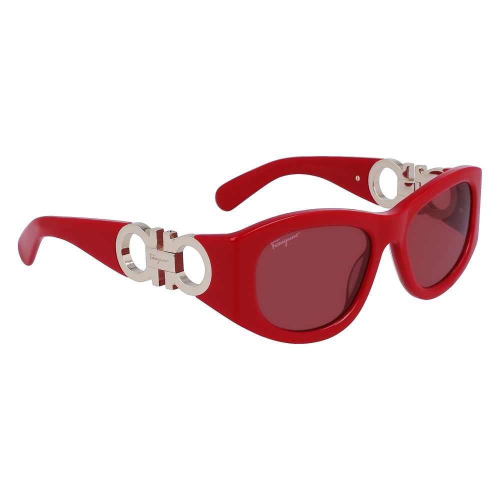 Discover the Ferragamo Red Acetate Sunglasses, a masterpiece of artisanal luxury that enhances your allure while providing optimal sun protection for every occasion.