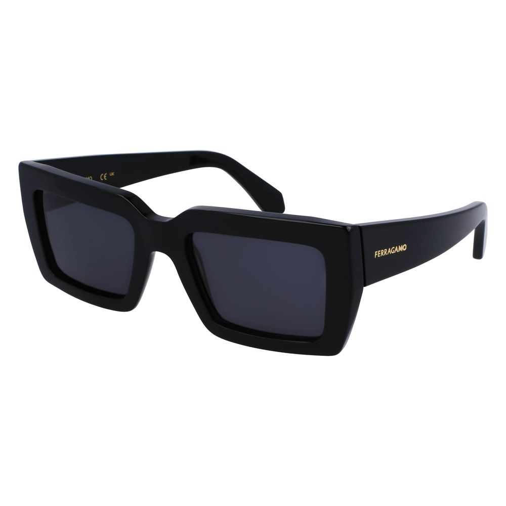 Elevate your style with Ferragamo Black Acetate Sunglasses, a timeless blend of luxurious craftsmanship and elegant design, perfect for the discerning individual.