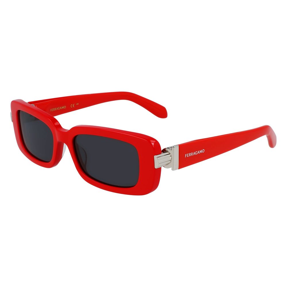 Indulge in the Ferragamo Red Acetate Sunglasses, a masterpiece of Italian craftsmanship that elevates your allure with timeless sophistication and bold elegance.